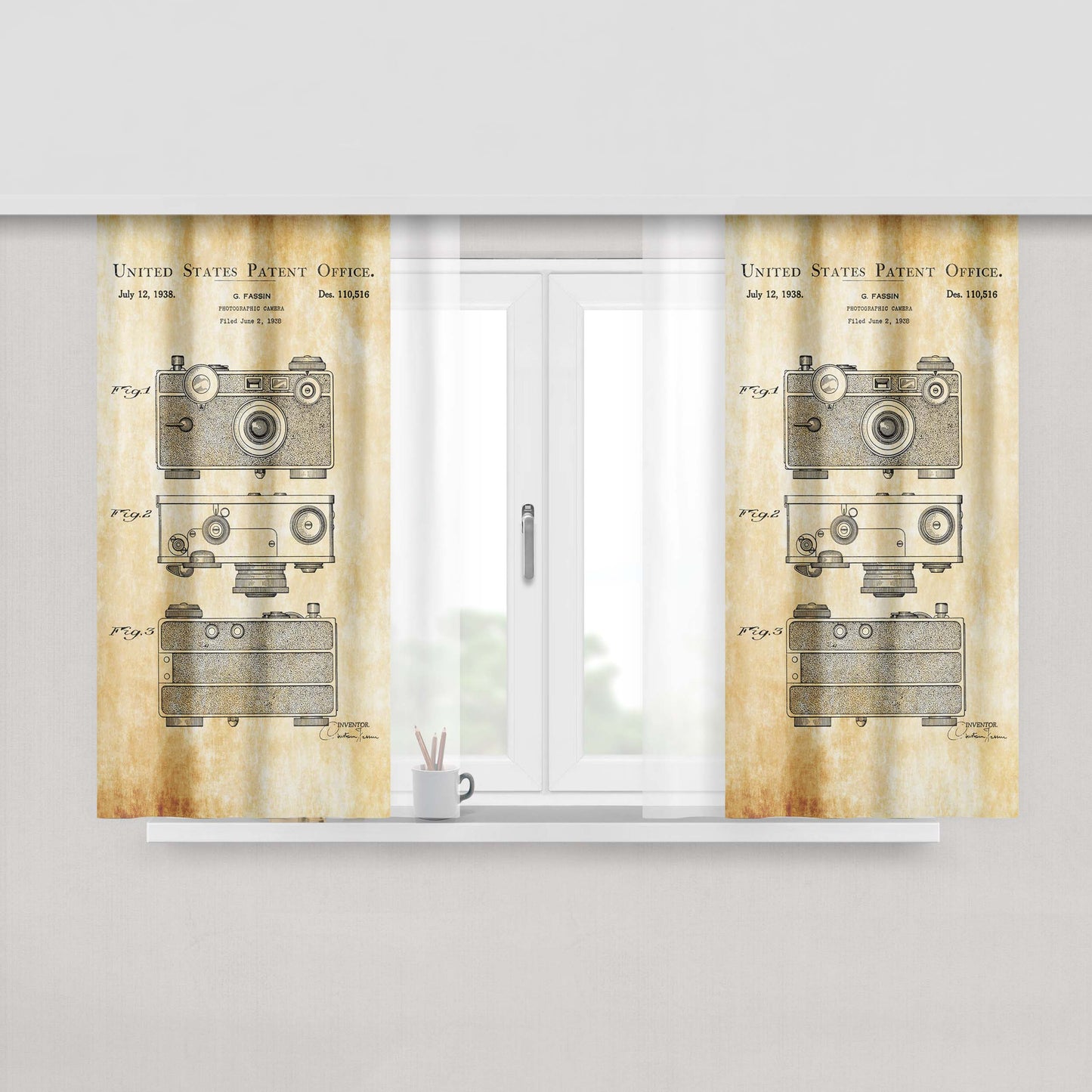 Camera Vintage Concept Wallpaper Peach Skin Window Curtains