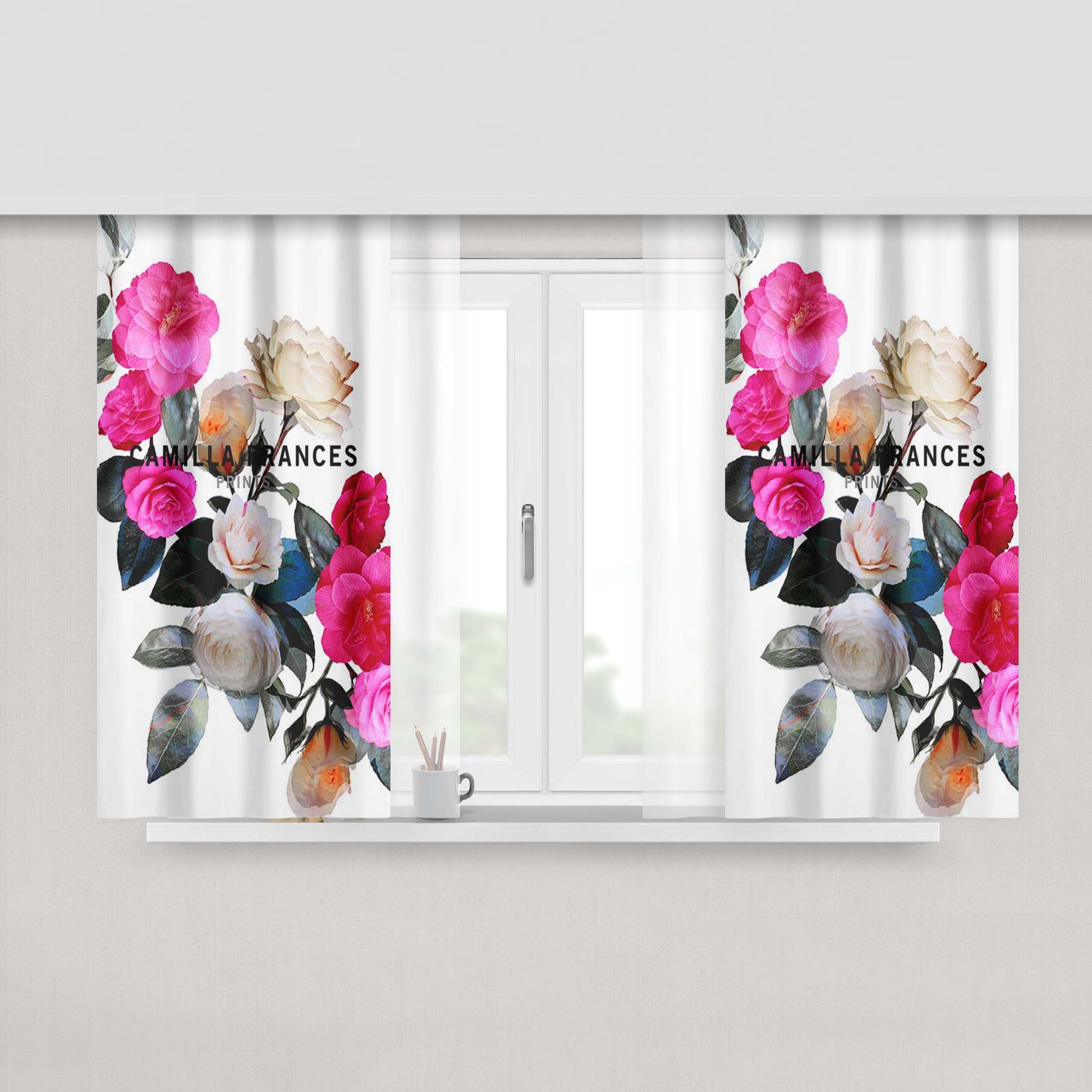 Camilla Frances Garden Roses Peach Skin Window Curtains