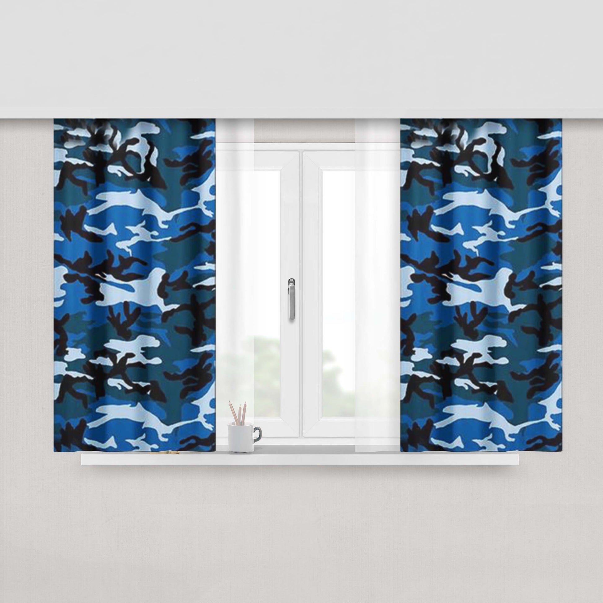 Camouflage Army Blue Peach Skin Window Curtains
