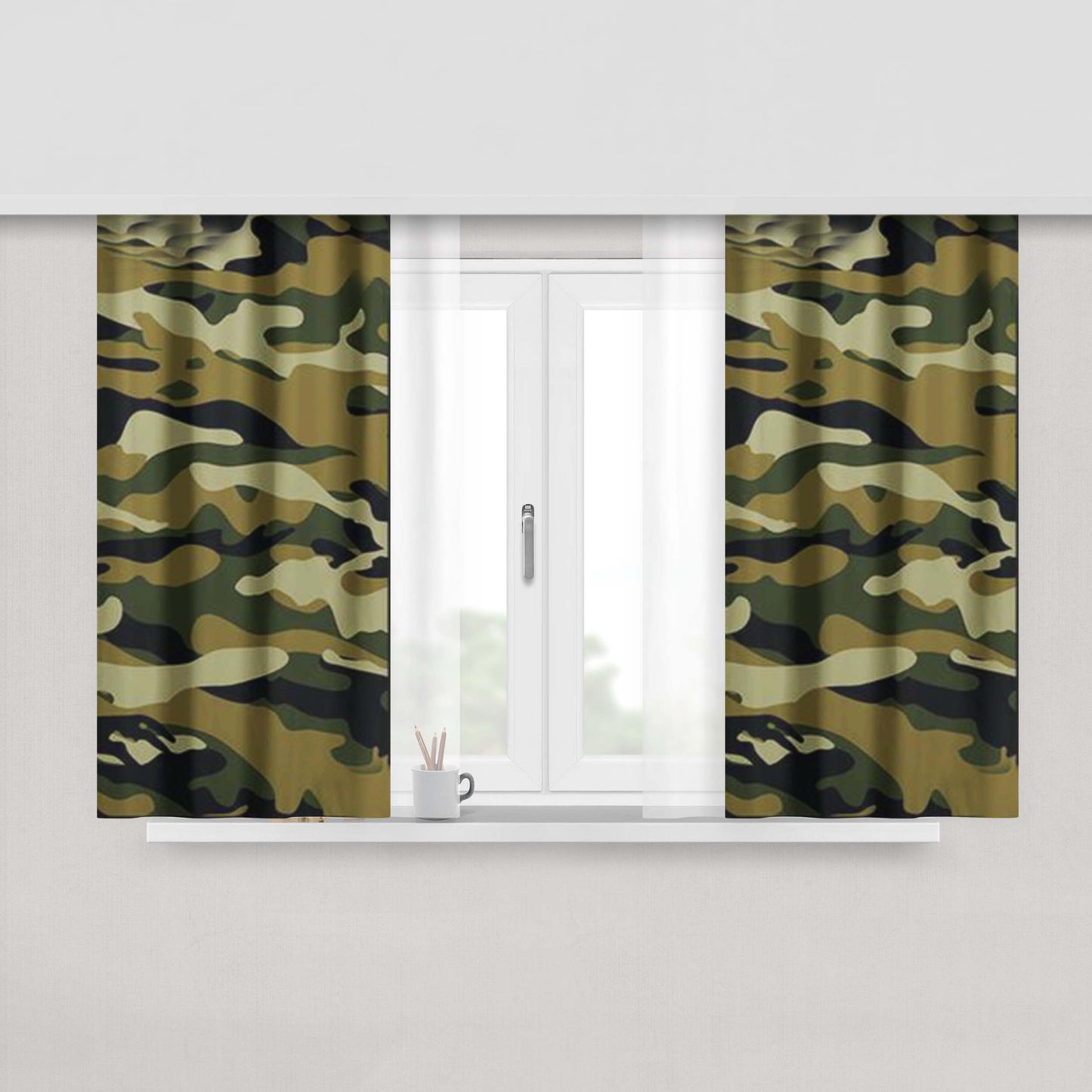 Camouflage Army Brown Peach Skin Window Curtains