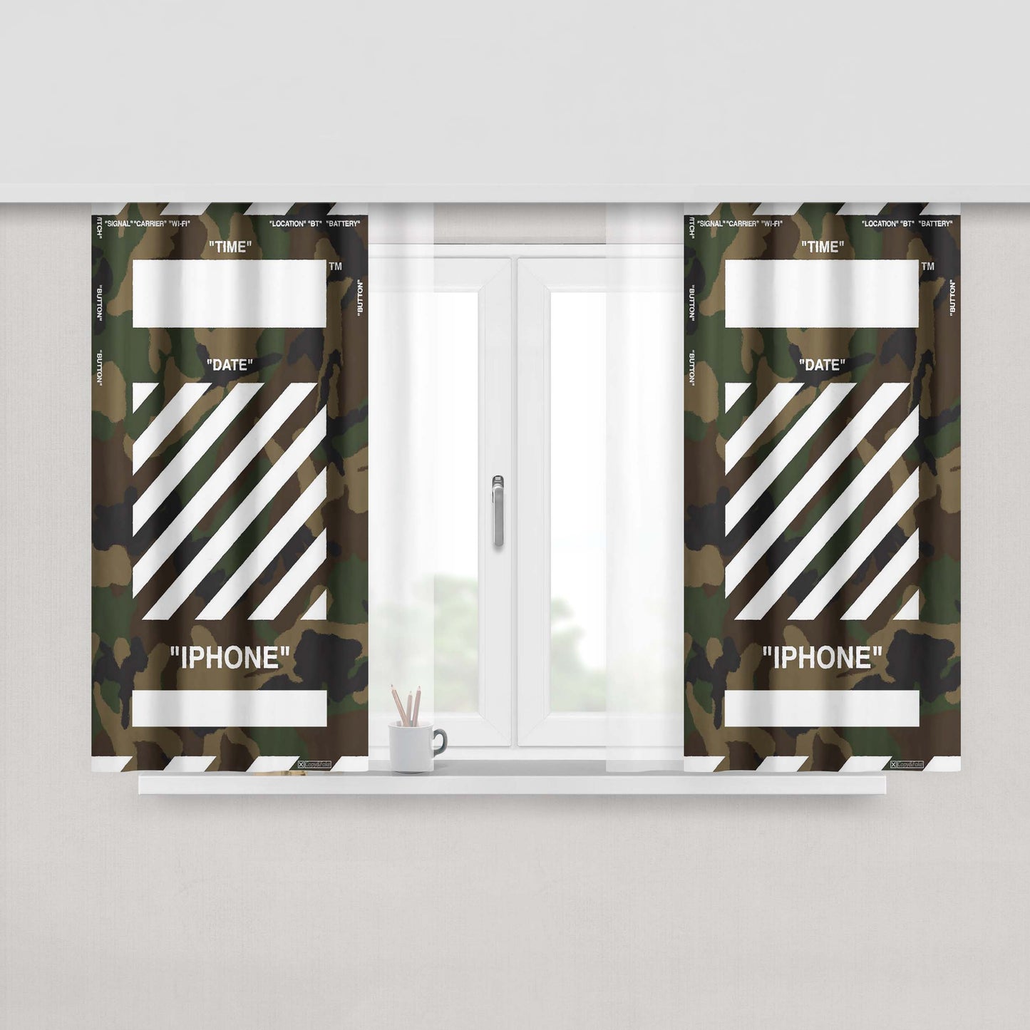 Camouflage Off White Style Peach Skin Window Curtains