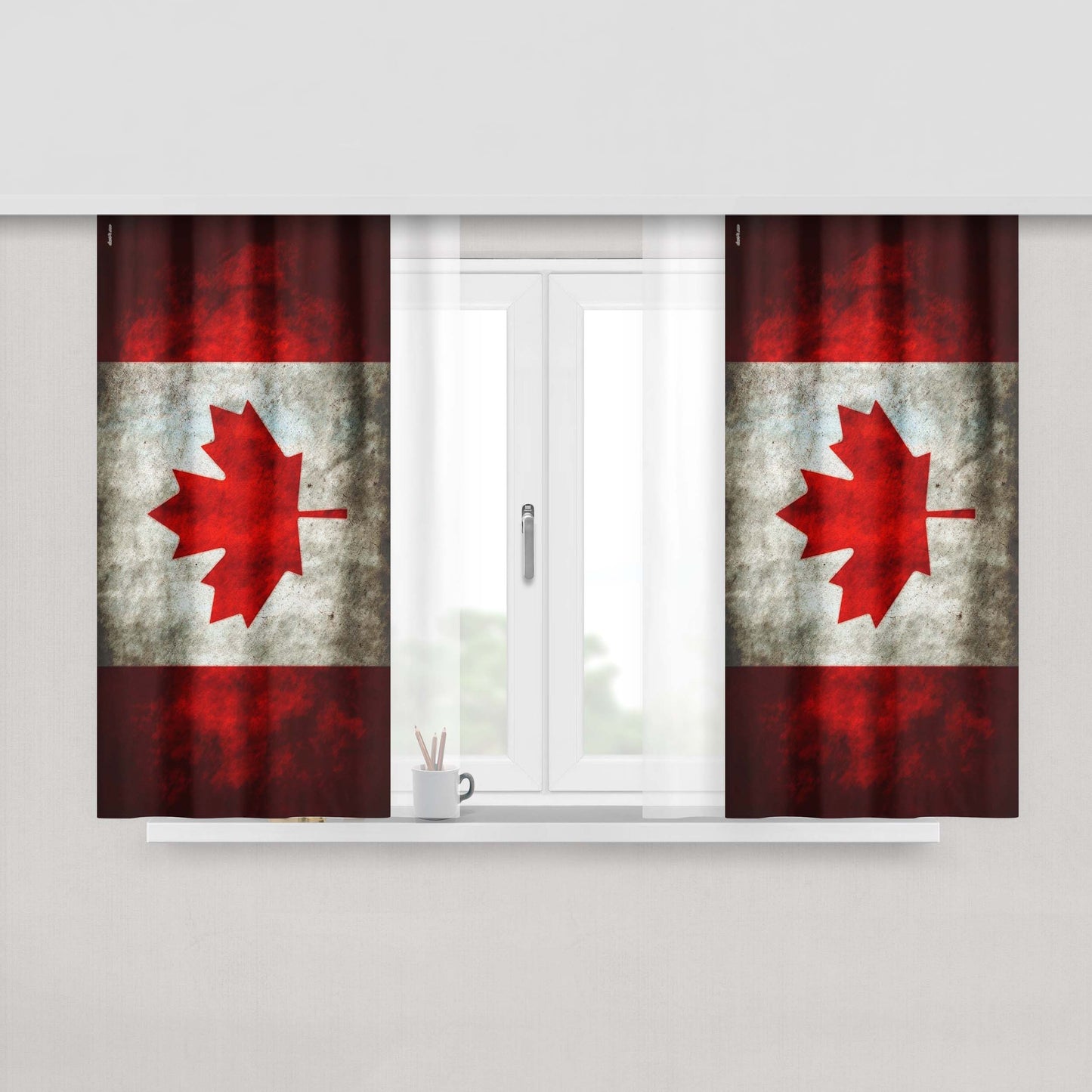 Canadian Flag Sugar Skull With Roses Peach Skin Window Curtains