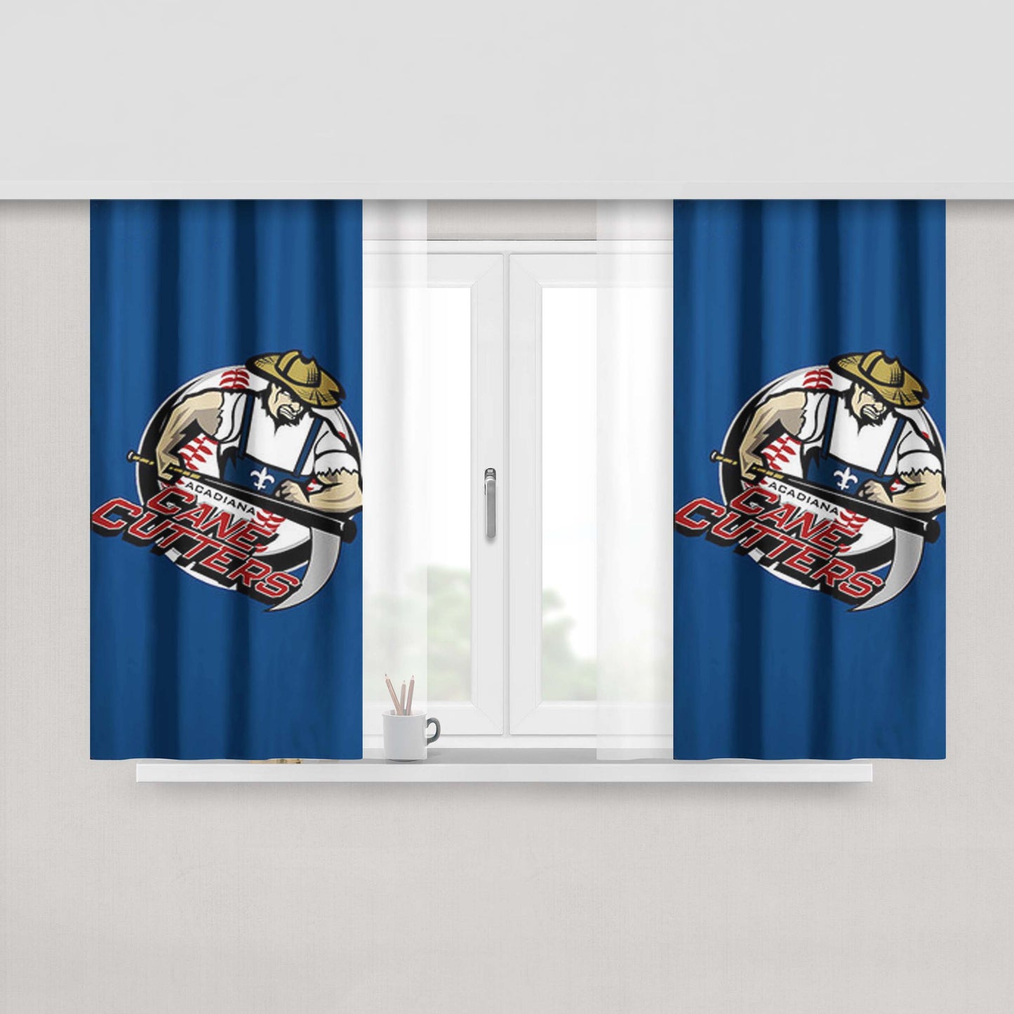 Cane Cutters Baseball Logo Blue Peach Skin Window Curtains