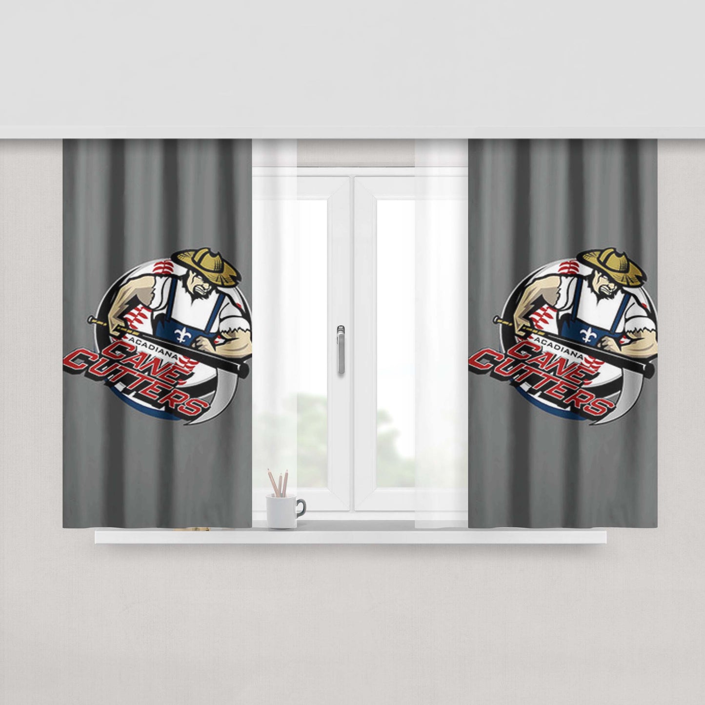 Cane Cutters Baseball Logo Gray Peach Skin Window Curtains