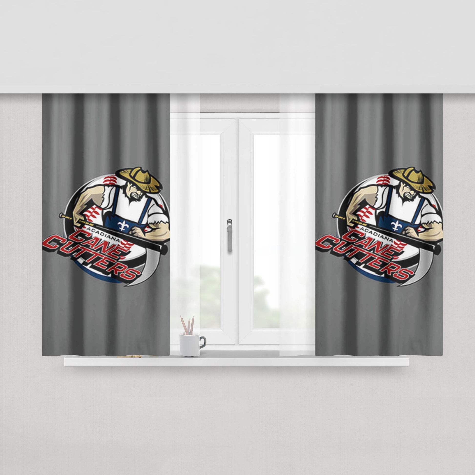 Cane Cutters Baseball Logo Gray Peach Skin Window Curtains