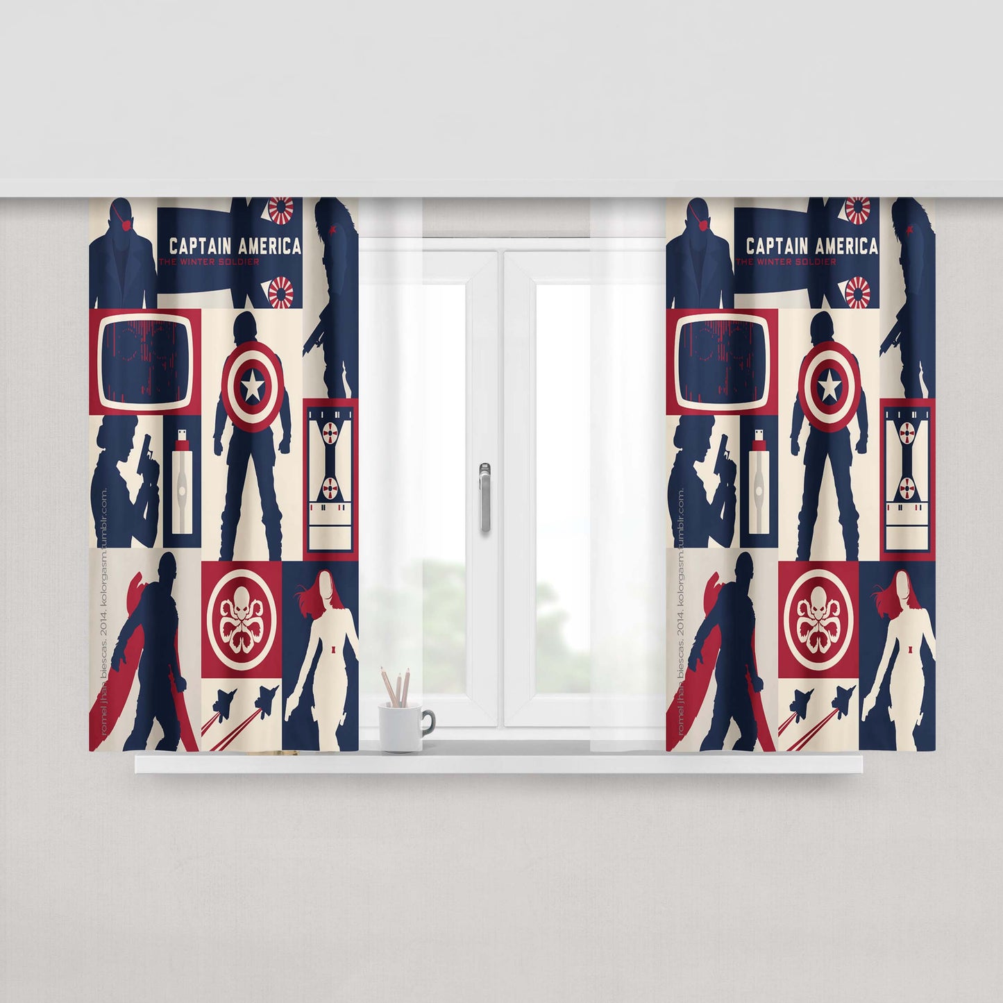 Captain Amerika Collage Peach Skin Window Curtains