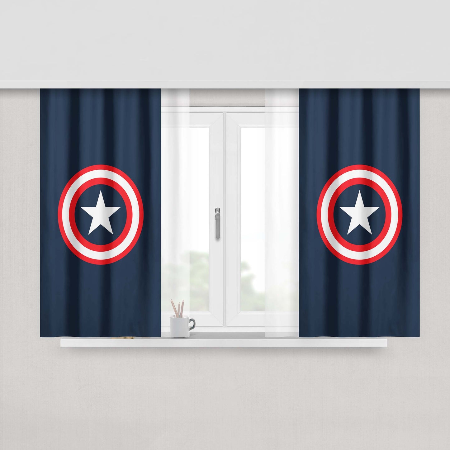 Captain Amerika Logo Peach Skin Window Curtains