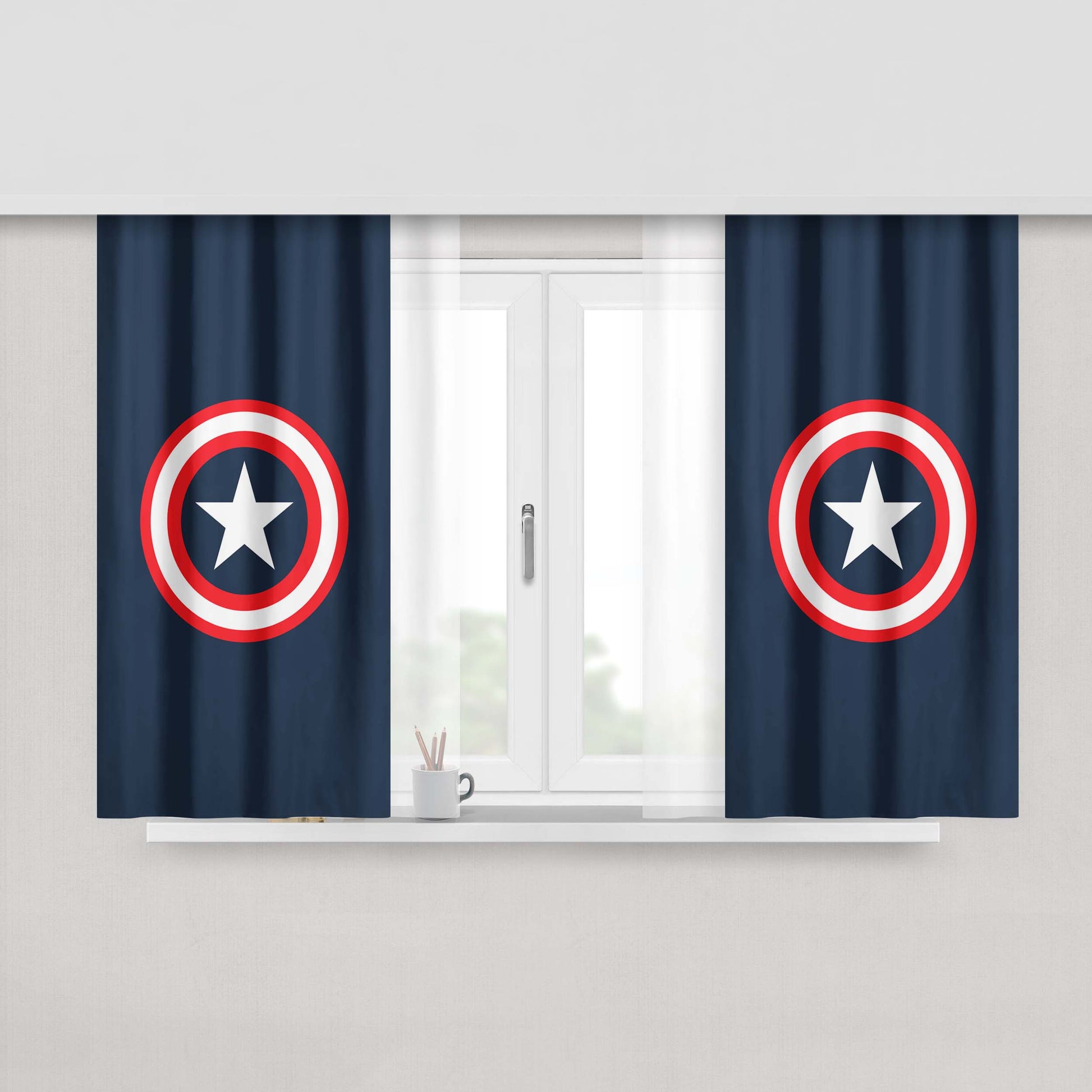 Captain Amerika Logo Peach Skin Window Curtains