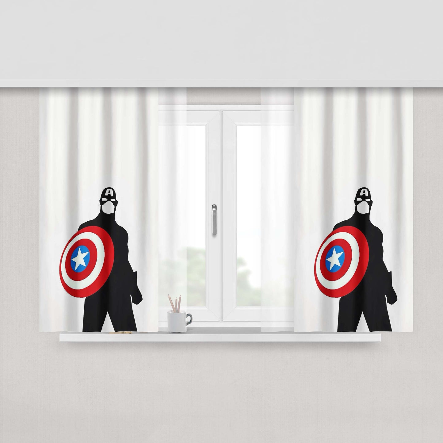 Captain Amerika White Background Peach Skin Window Curtains