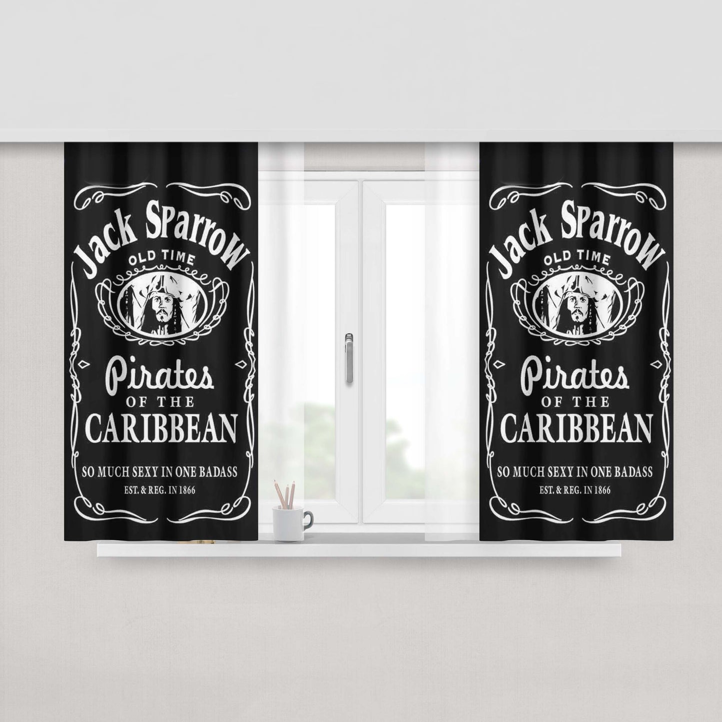 Captain Jack Sparrow Pirates Of The Cribbean Peach Skin Window Curtains