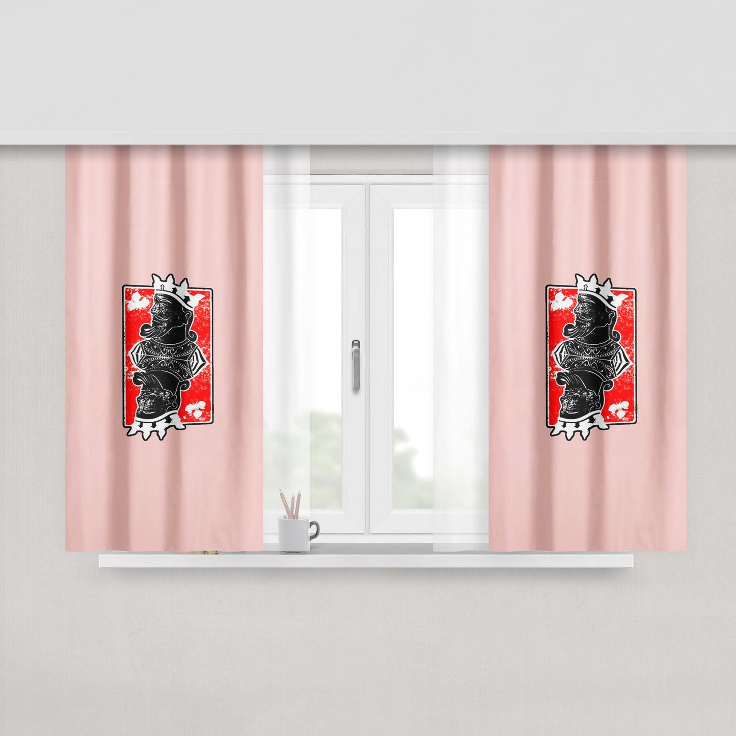 Card Poker King Men Distressed Vintage Graphic Peach Skin Window Curtains