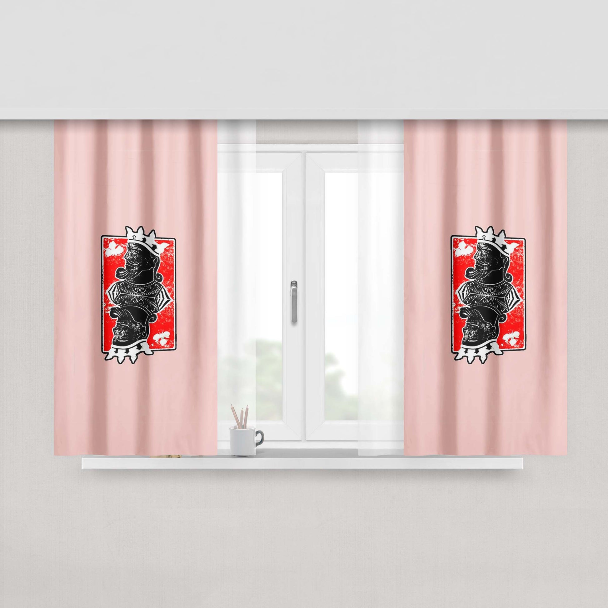 Card Poker King Men Distressed Vintage Graphic Peach Skin Window Curtains