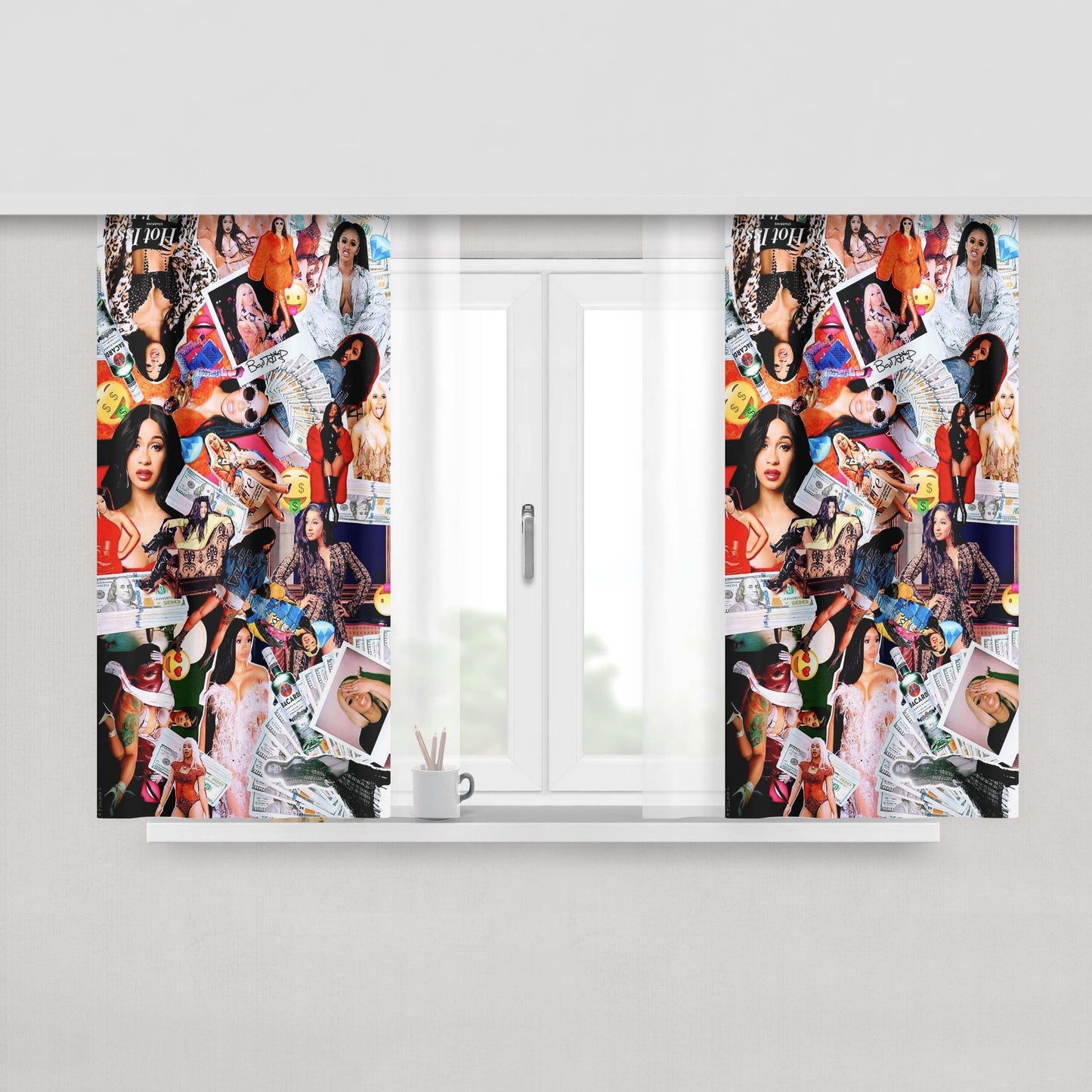Cardi B Collage Rapper Peach Skin Window Curtains