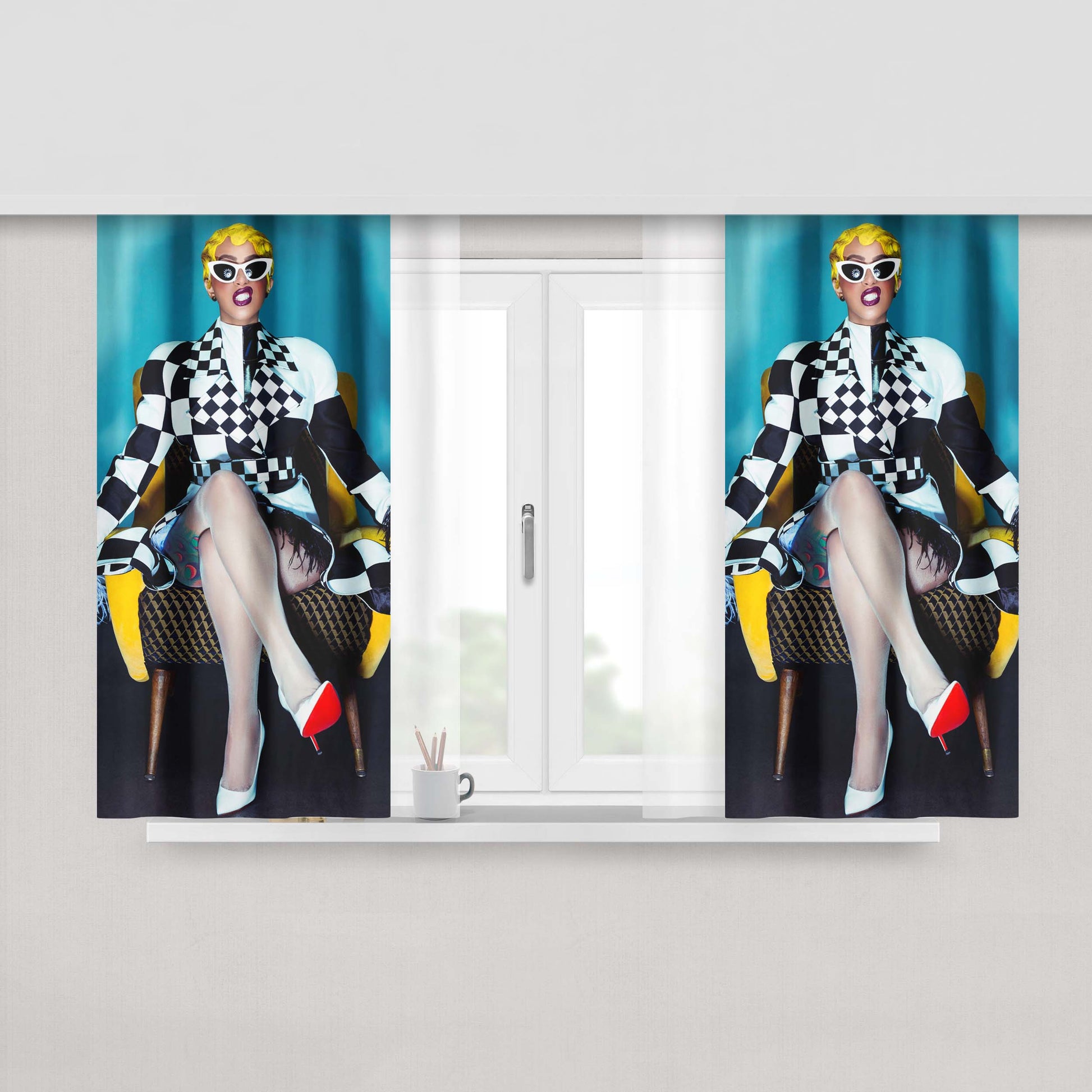 Cardi B Cool Pose Session Peach Skin Window Curtains
