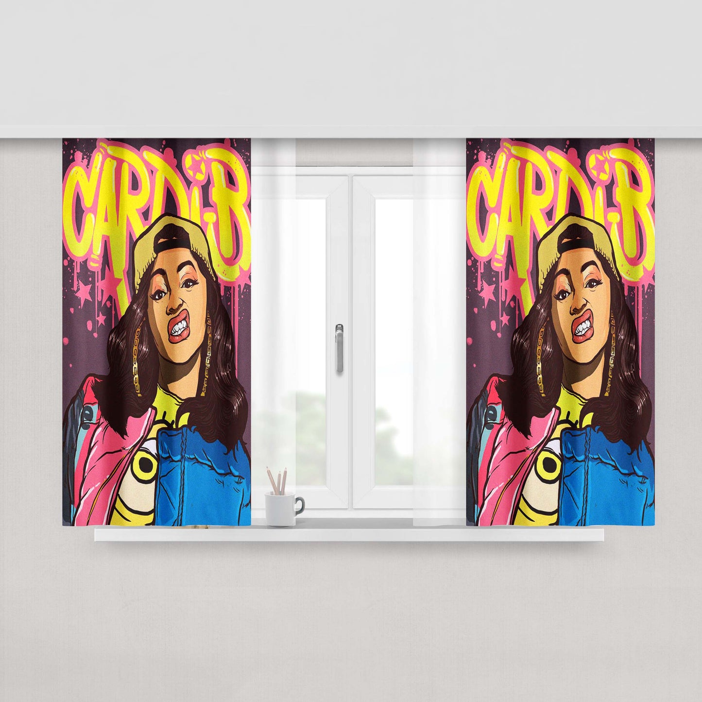 Cardi B Wall Art Sketch Peach Skin Window Curtains