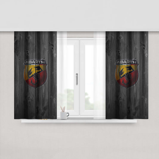 Carlo Abarth Car Logo Dark Wood Wallpaper Peach Skin Window Curtains