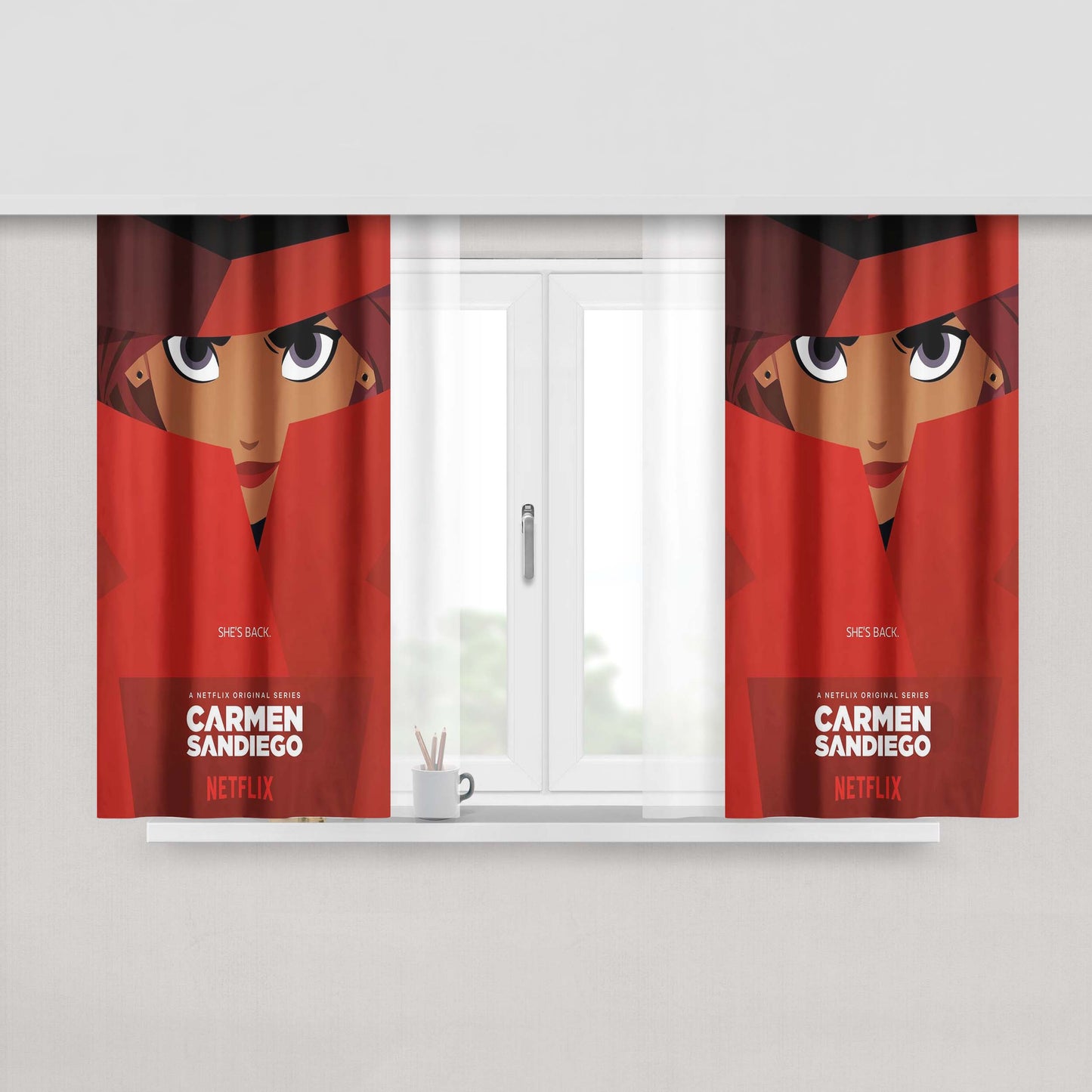 Carmen Sandiego Animated Cartoon Poster Peach Skin Window Curtains