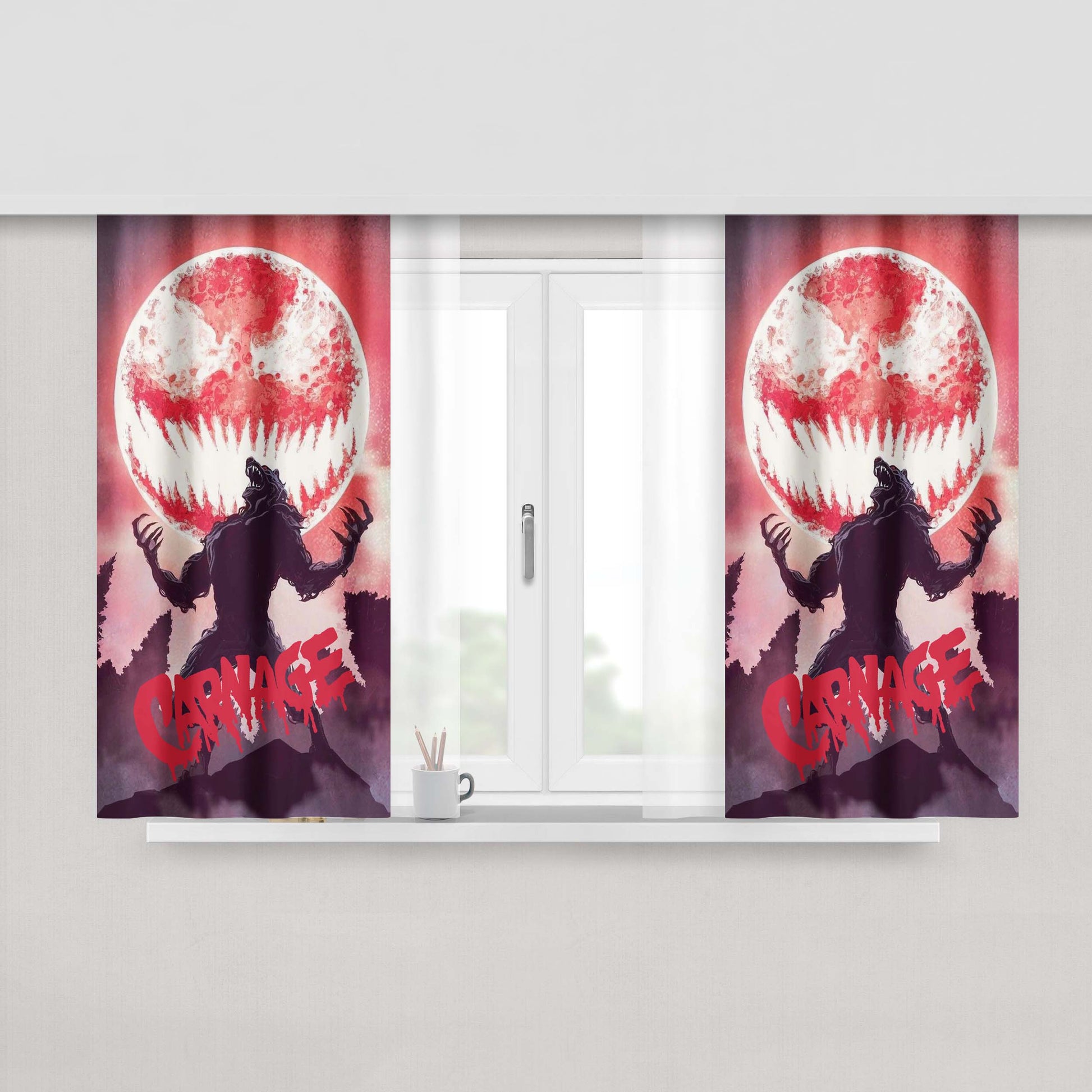 Carnage Red Moon Peach Skin Window Curtains