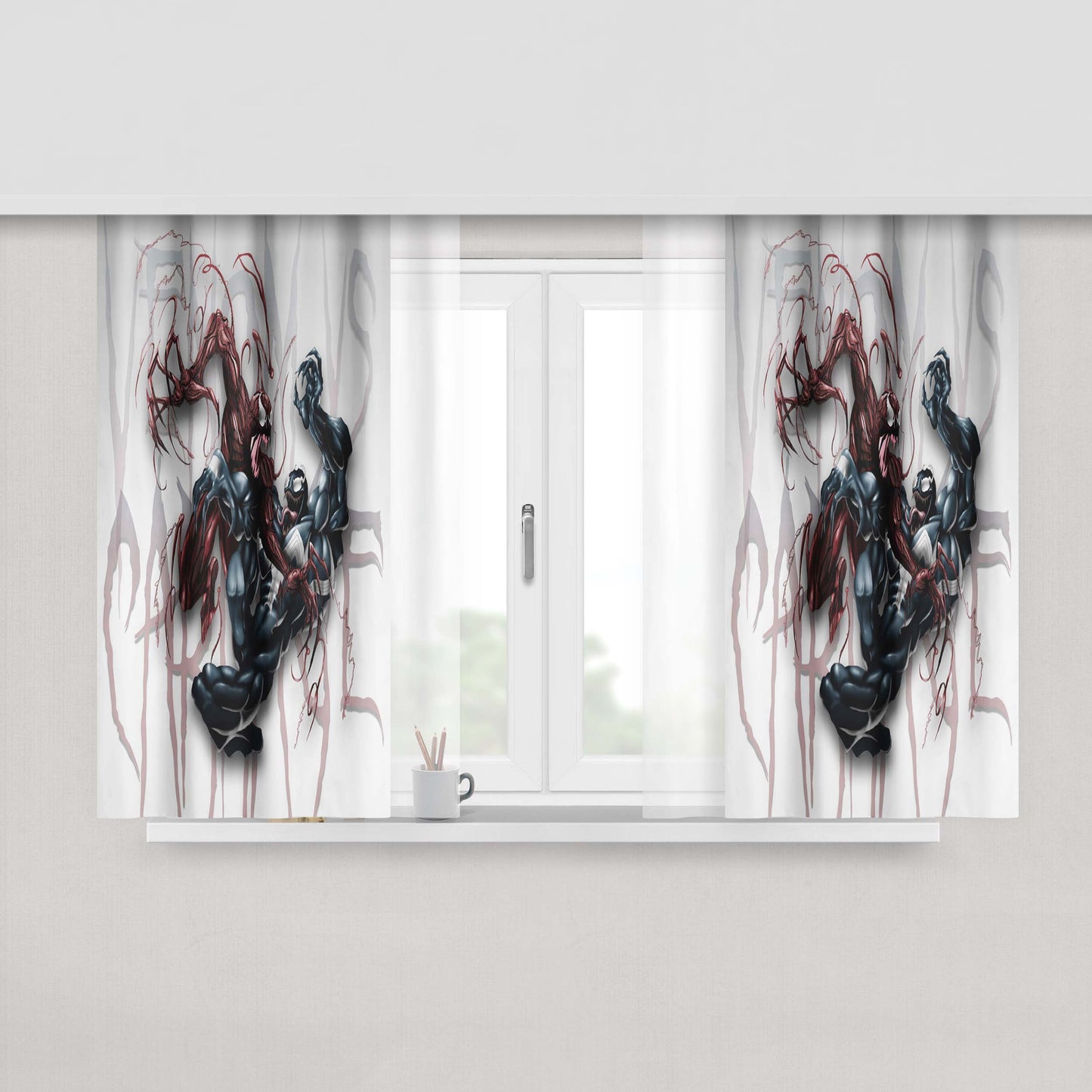 Carnage Vs Venom Villains Peach Skin Window Curtains