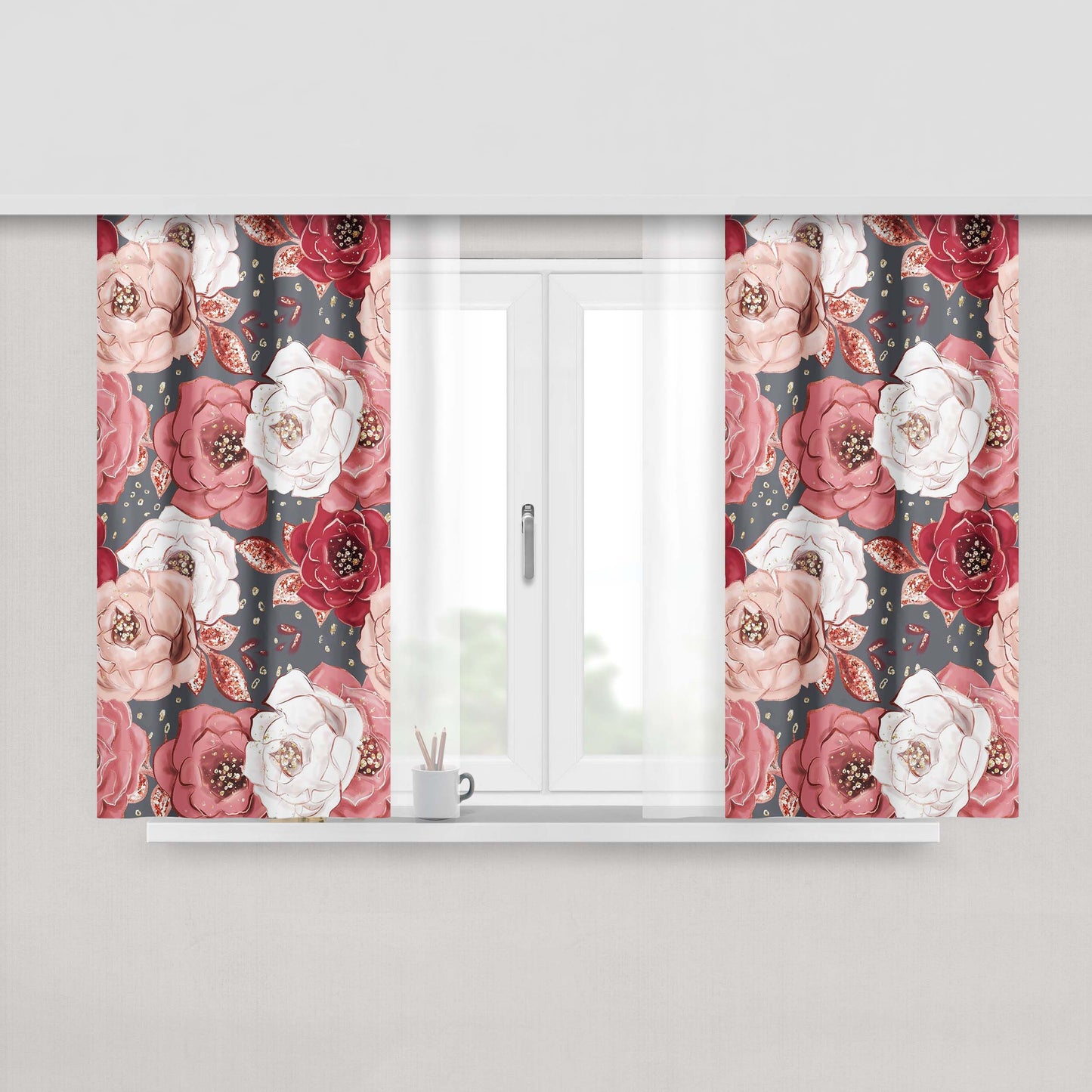 Carnation Flowers Art Peach Skin Window Curtains