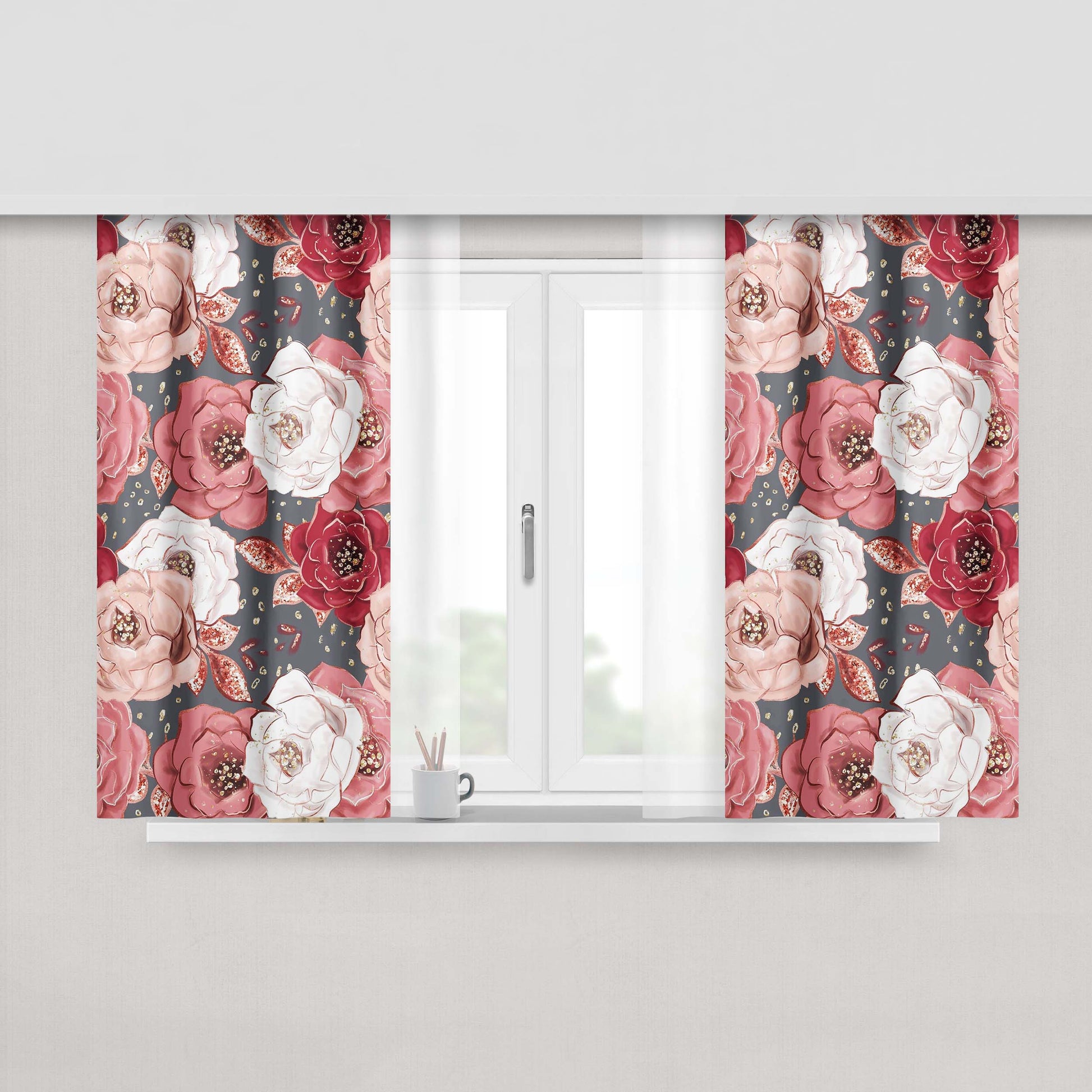 Carnation Flowers Art Peach Skin Window Curtains