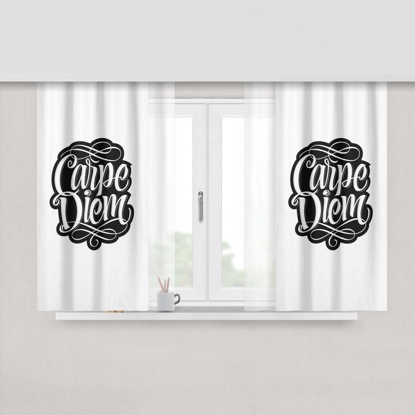 Carpe Diem White Quotes Peach Skin Window Curtains
