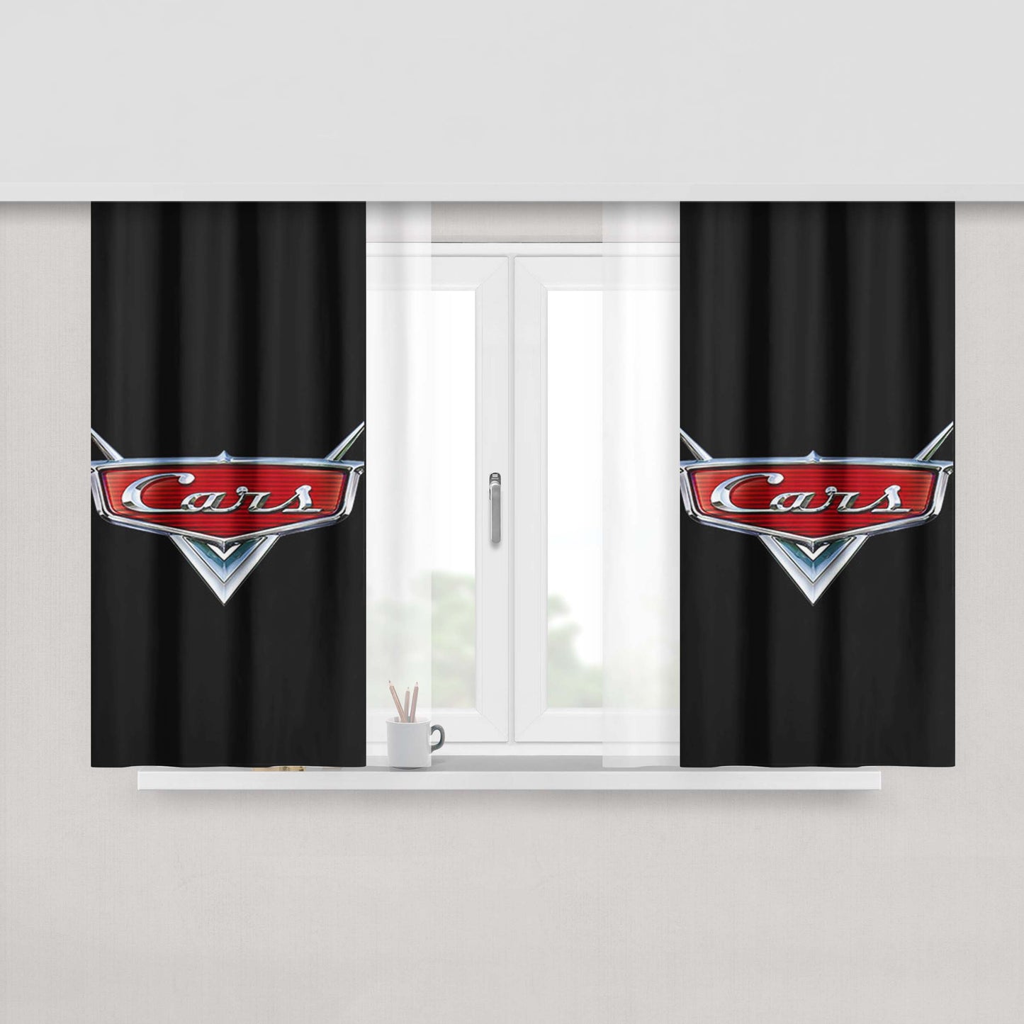 Cars Black Peach Skin Window Curtains