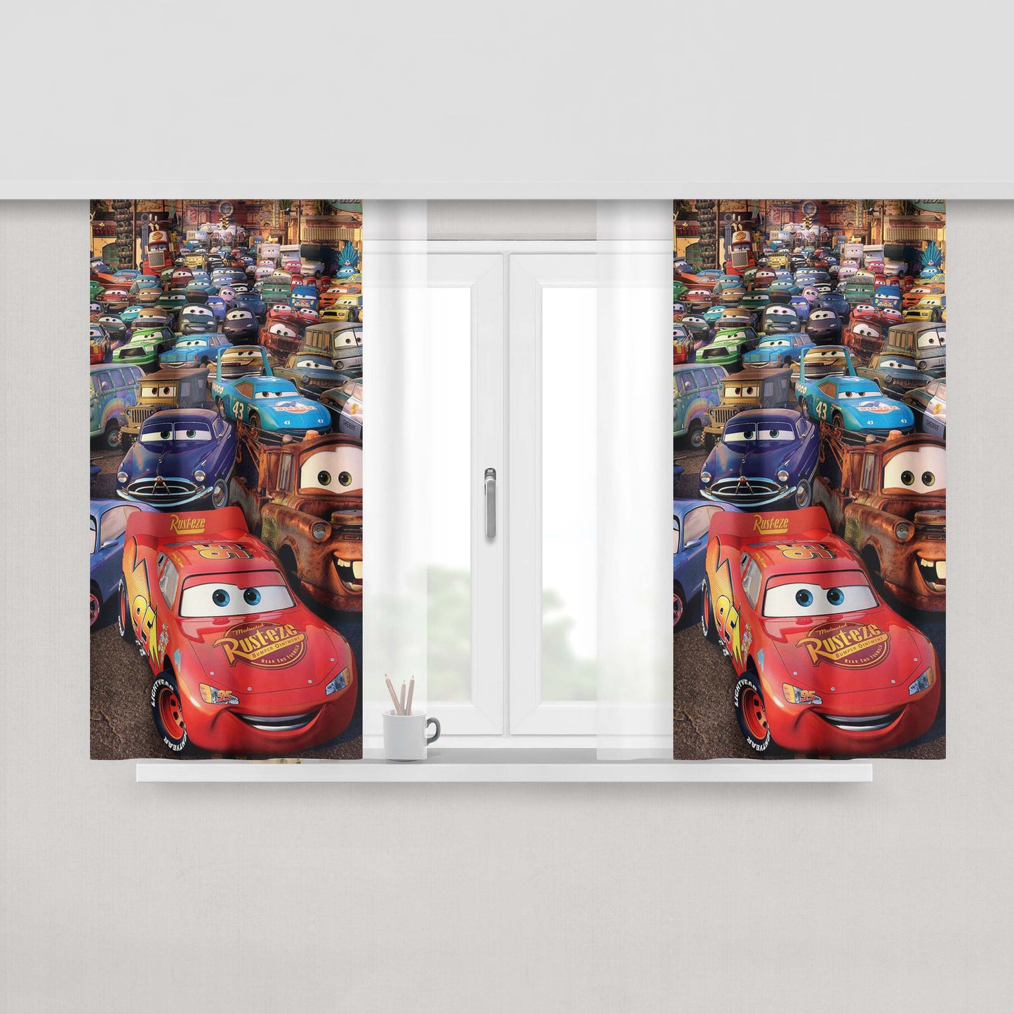 Cars Cartoon Movie Peach Skin Window Curtains