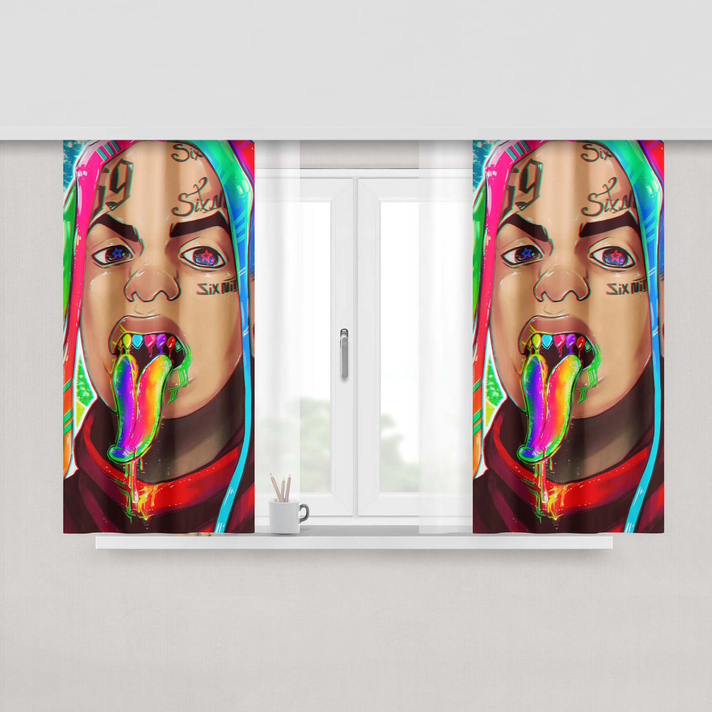 Cartoon 6Ix9Ine Wallpapers Peach Skin Window Curtains