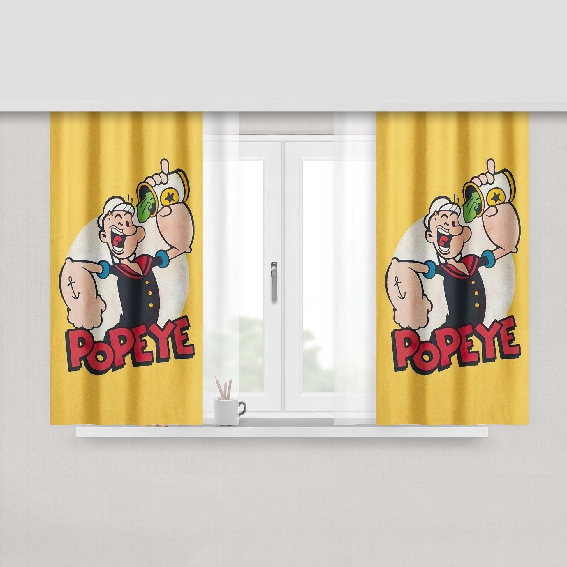 Cartoon Character Popeye Spinach Peach Skin Window Curtains