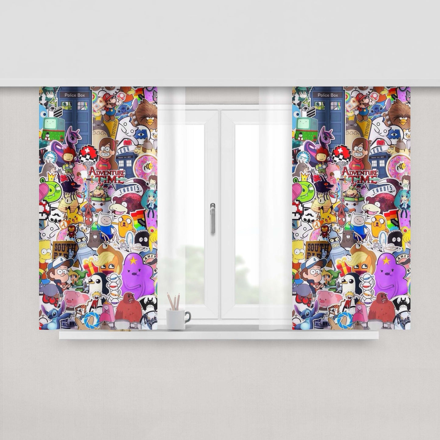 Cartoon Characters Collection Peach Skin Window Curtains