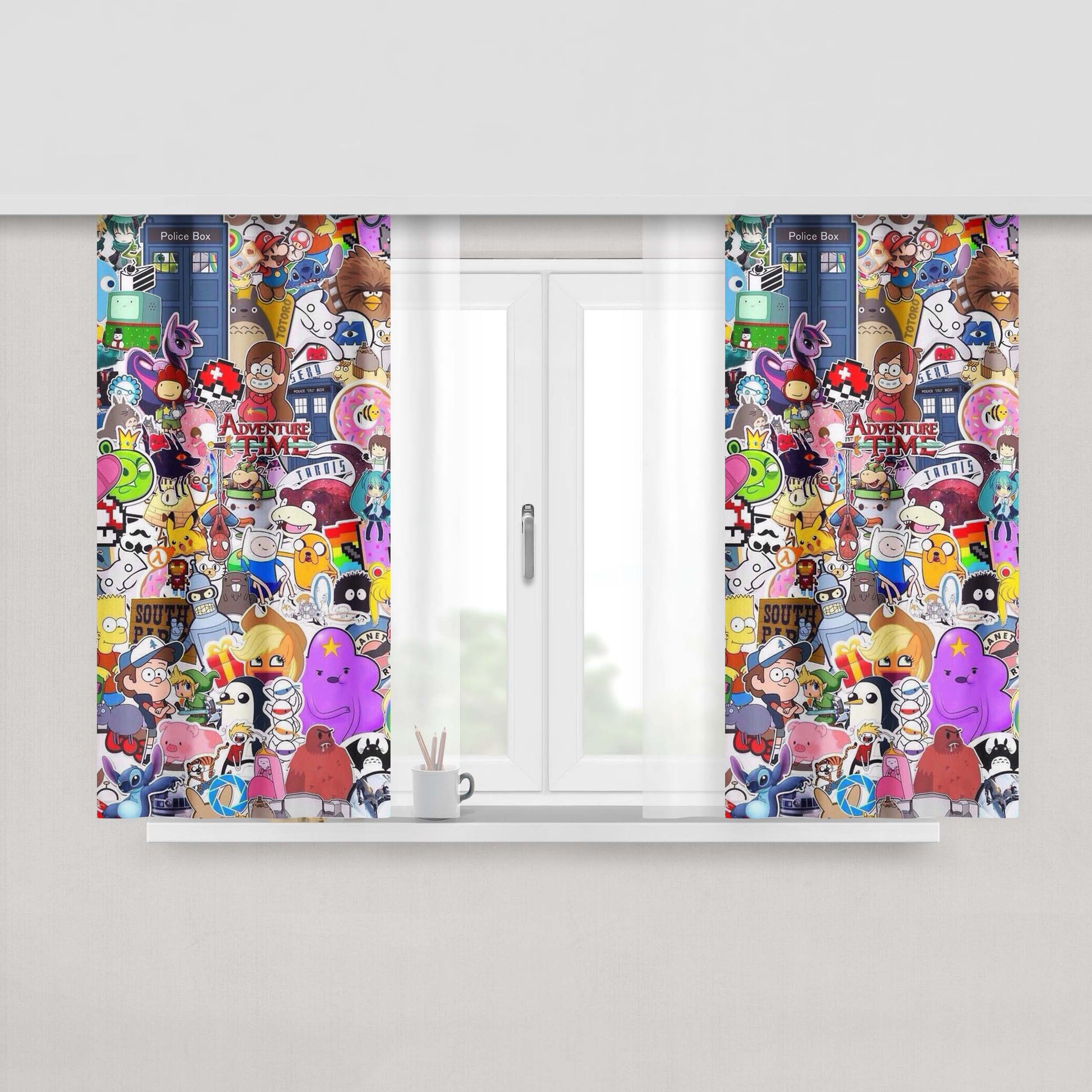 Cartoon Characters Collection Peach Skin Window Curtains