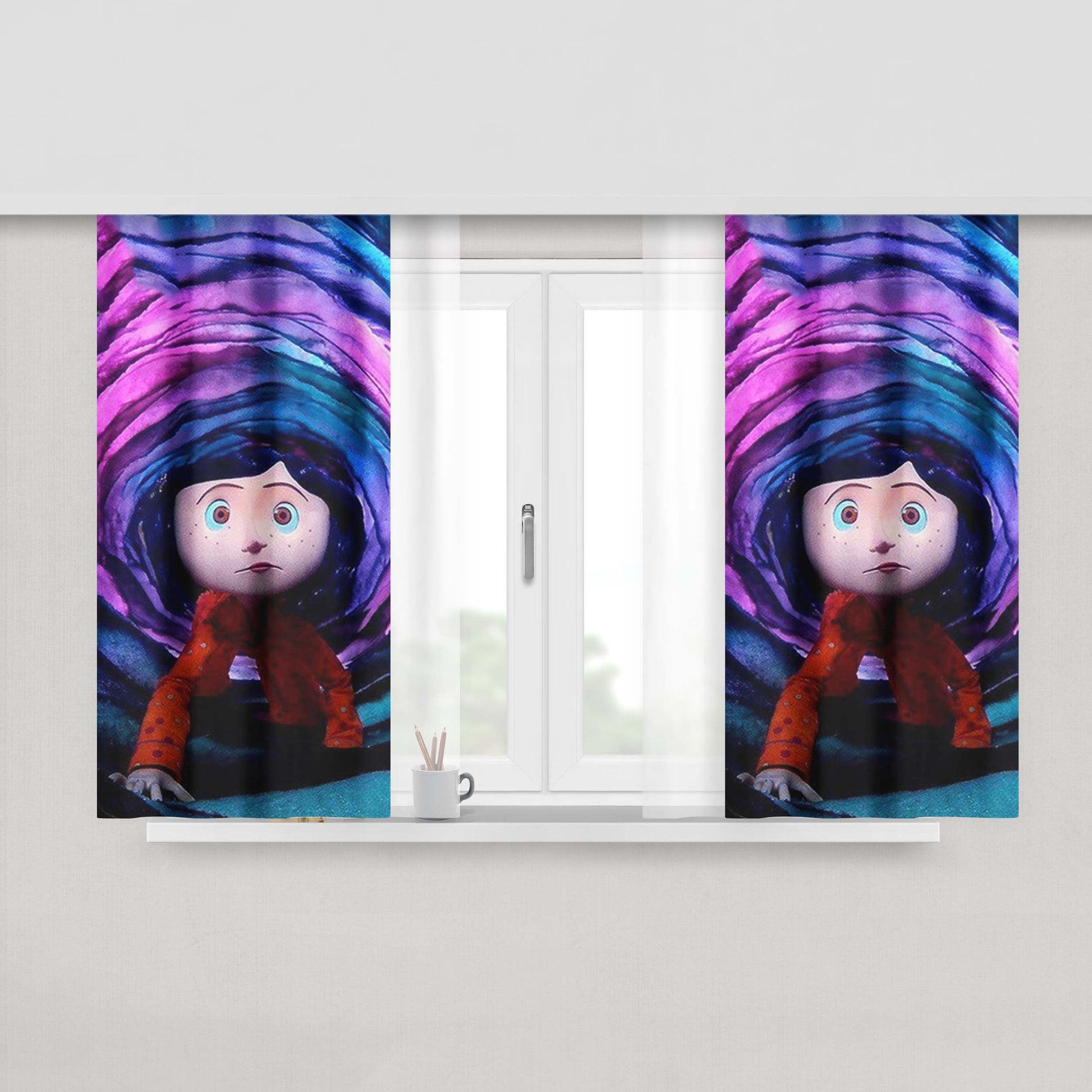 Cartoon Coraline Peach Skin Window Curtains