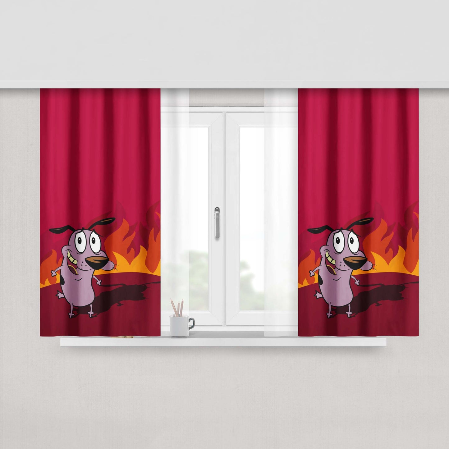 Cartoon Dog Wallpaper Peach Skin Window Curtains