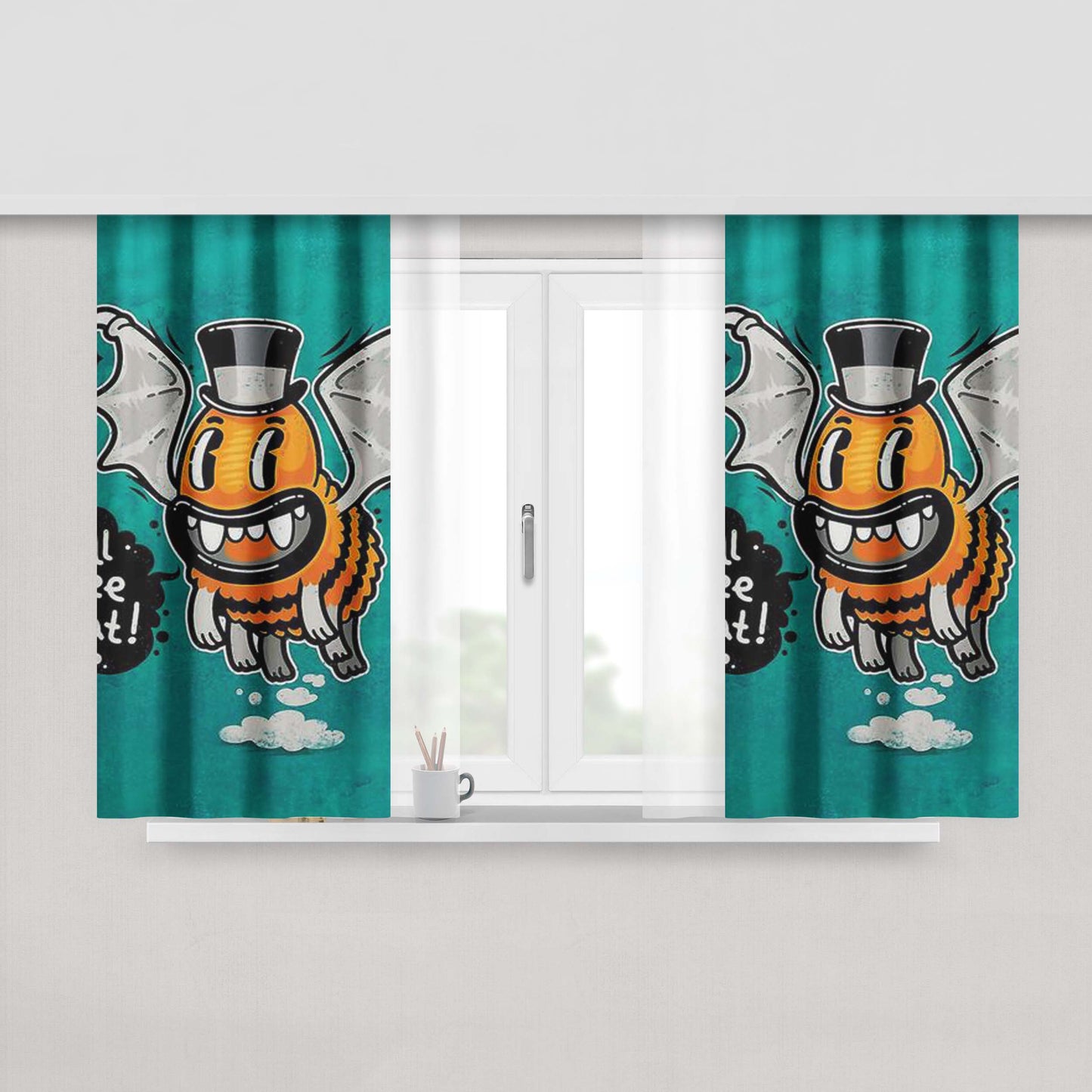 Cartoon Monster I_Ll Bee Bat Peach Skin Window Curtains
