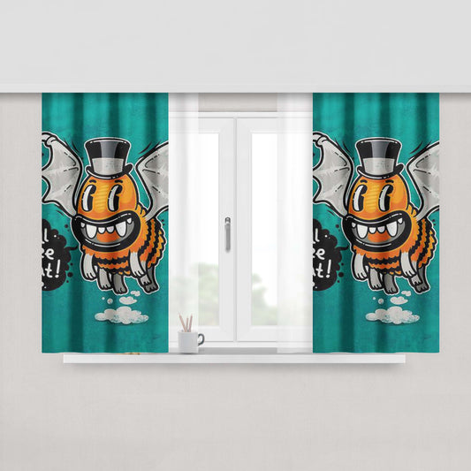 Cartoon Monster I_Ll Bee Bat Peach Skin Window Curtains