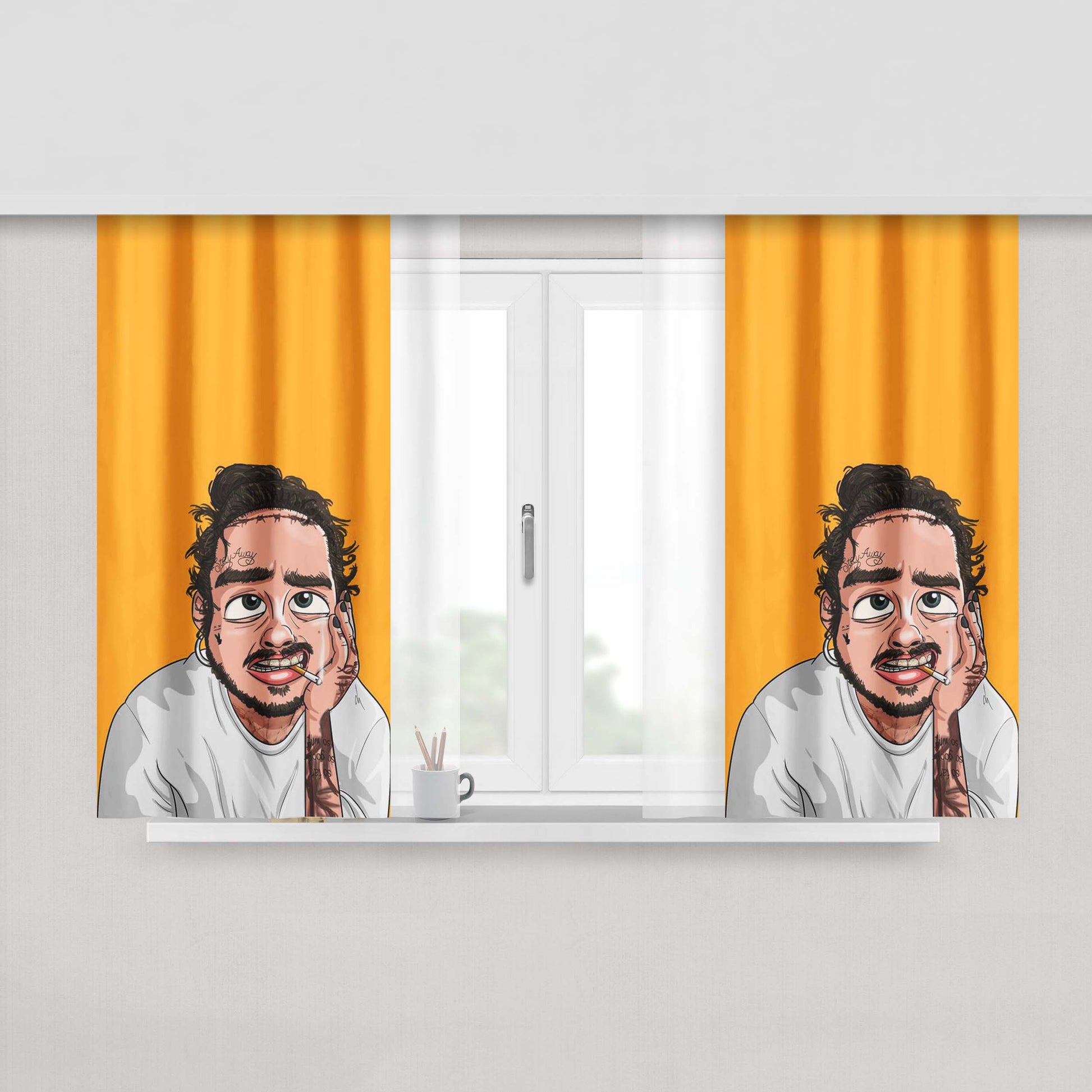 Cartoon Postmalone Peach Skin Window Curtains