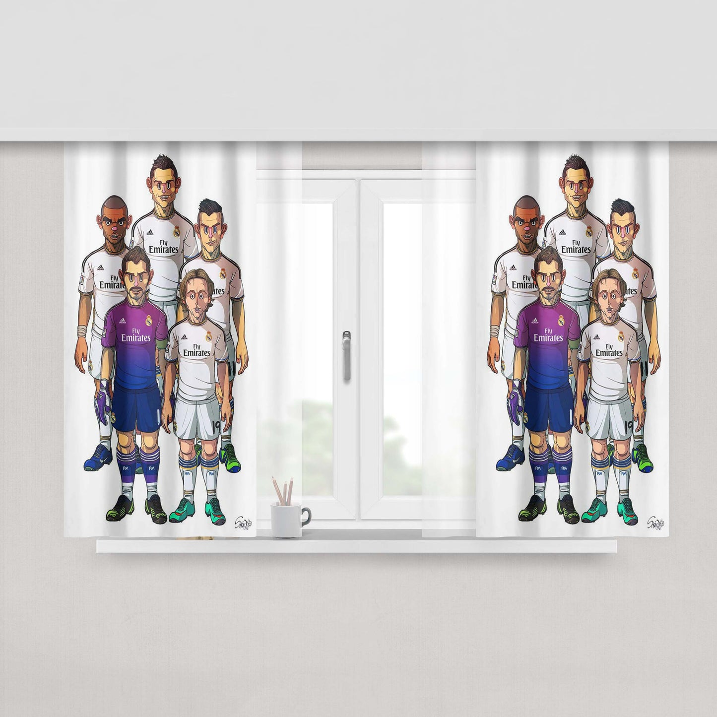 Cartoon Real Madrid Peach Skin Window Curtains
