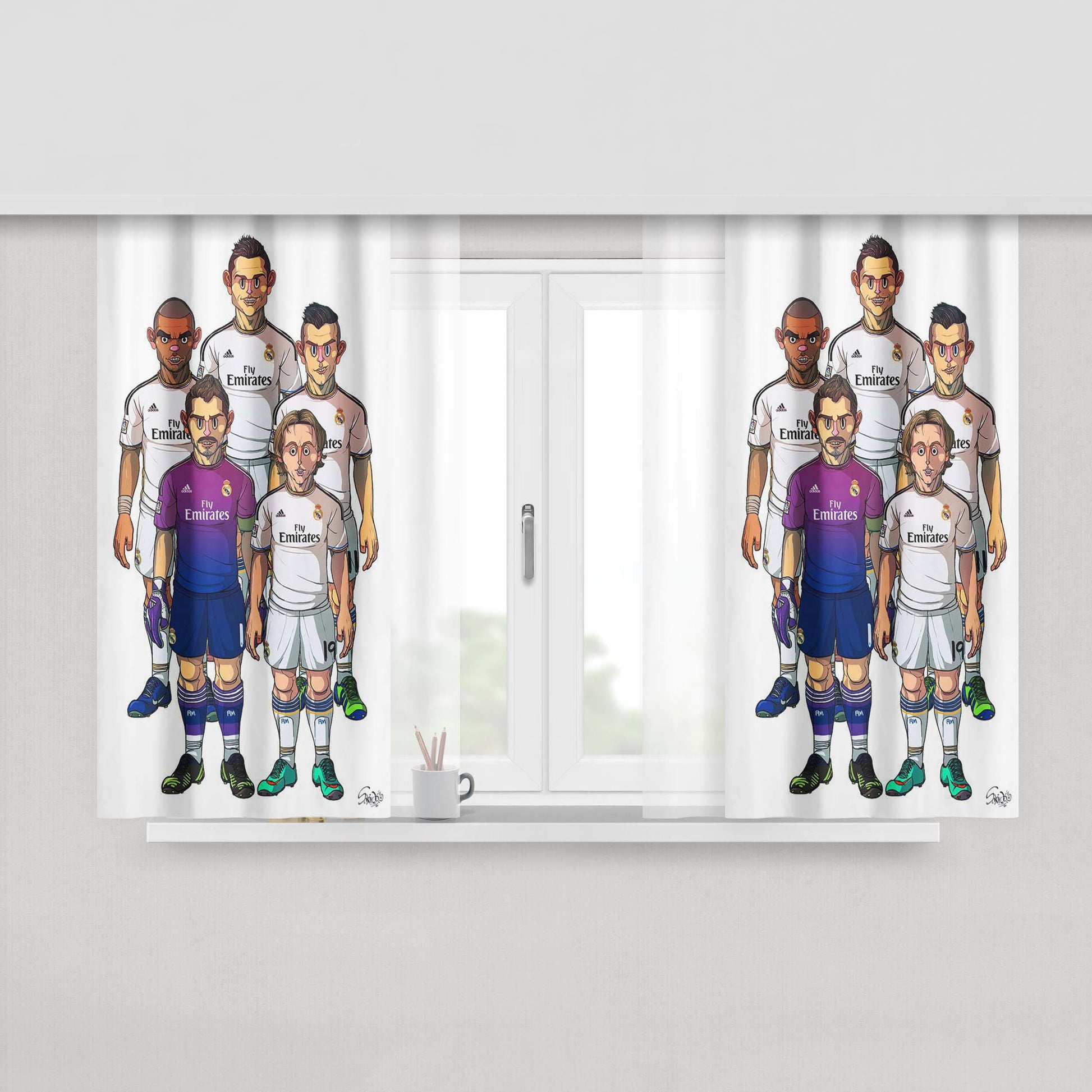 Cartoon Real Madrid Peach Skin Window Curtains