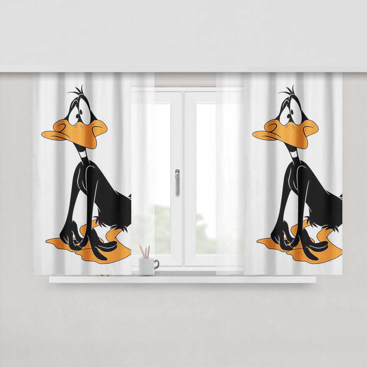 Cartoon Wallpaper Looney Tunes Daffy Duck Peach Skin Window Curtains