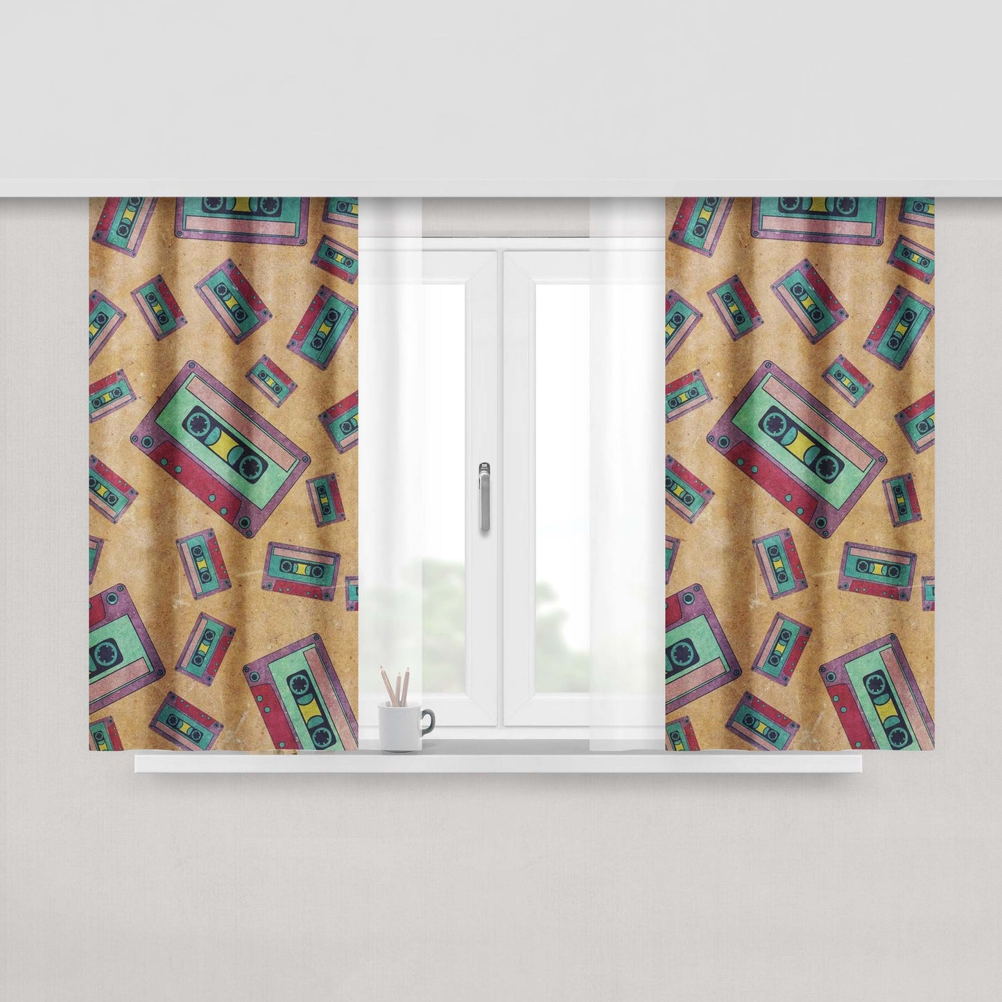 Caset On The Radio Peach Skin Window Curtains