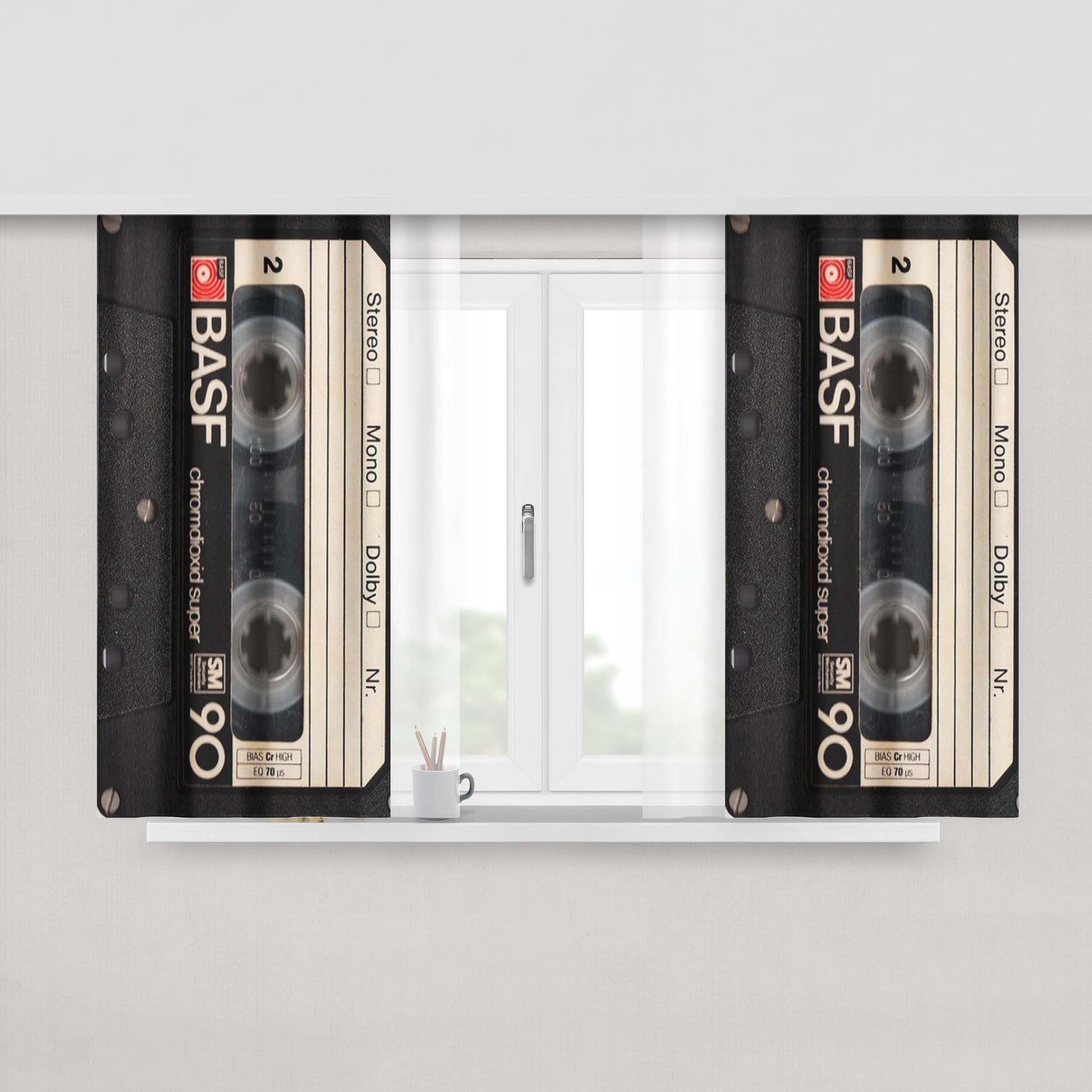 Cassete Tape Retro Style Peach Skin Window Curtains
