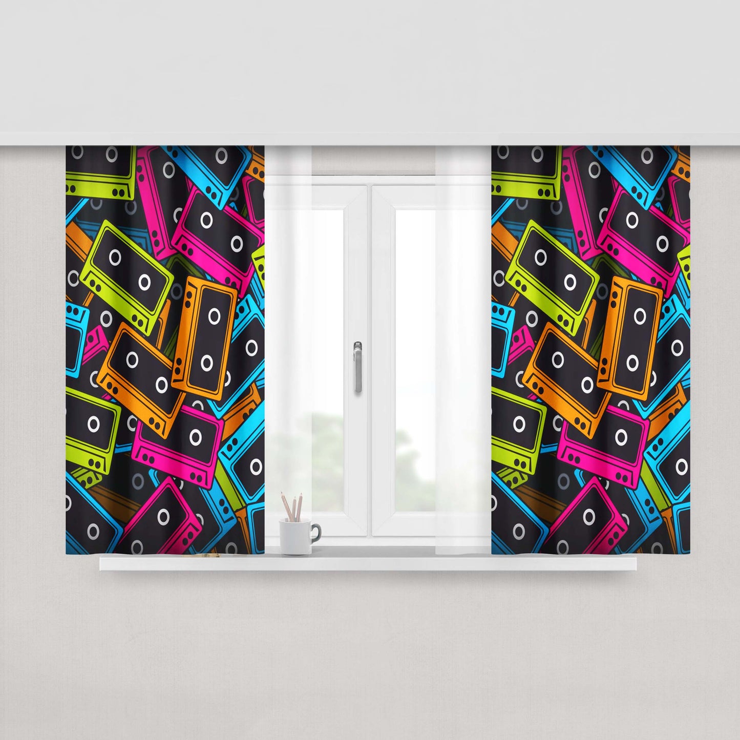 Cassette Tape Multicolor Peach Skin Window Curtains