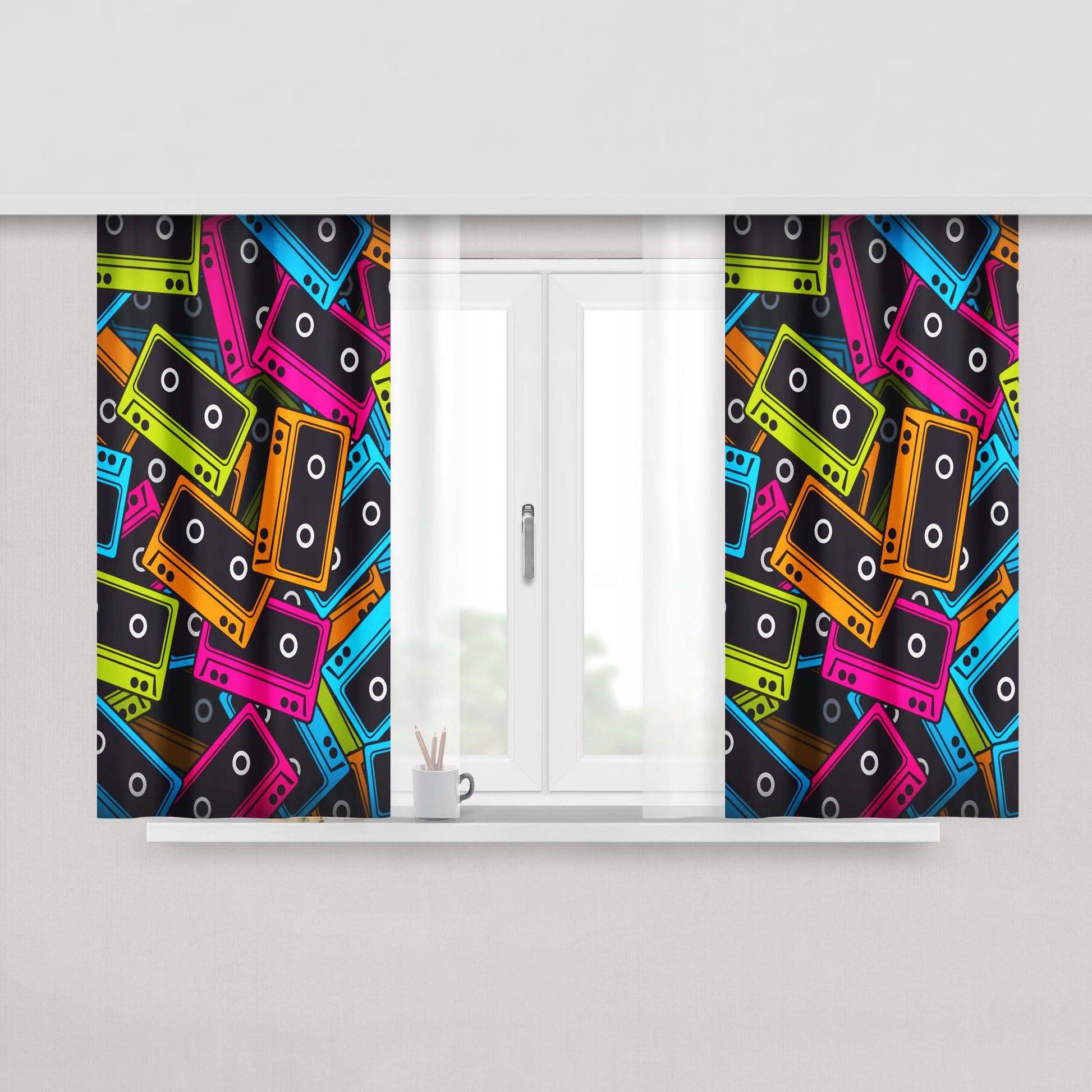 Cassette Tape Multicolor Peach Skin Window Curtains