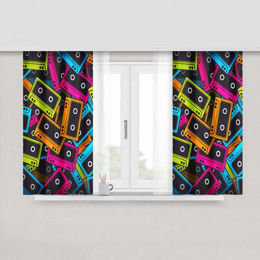 Cassette Tape Multicolor Peach Skin Window Curtains