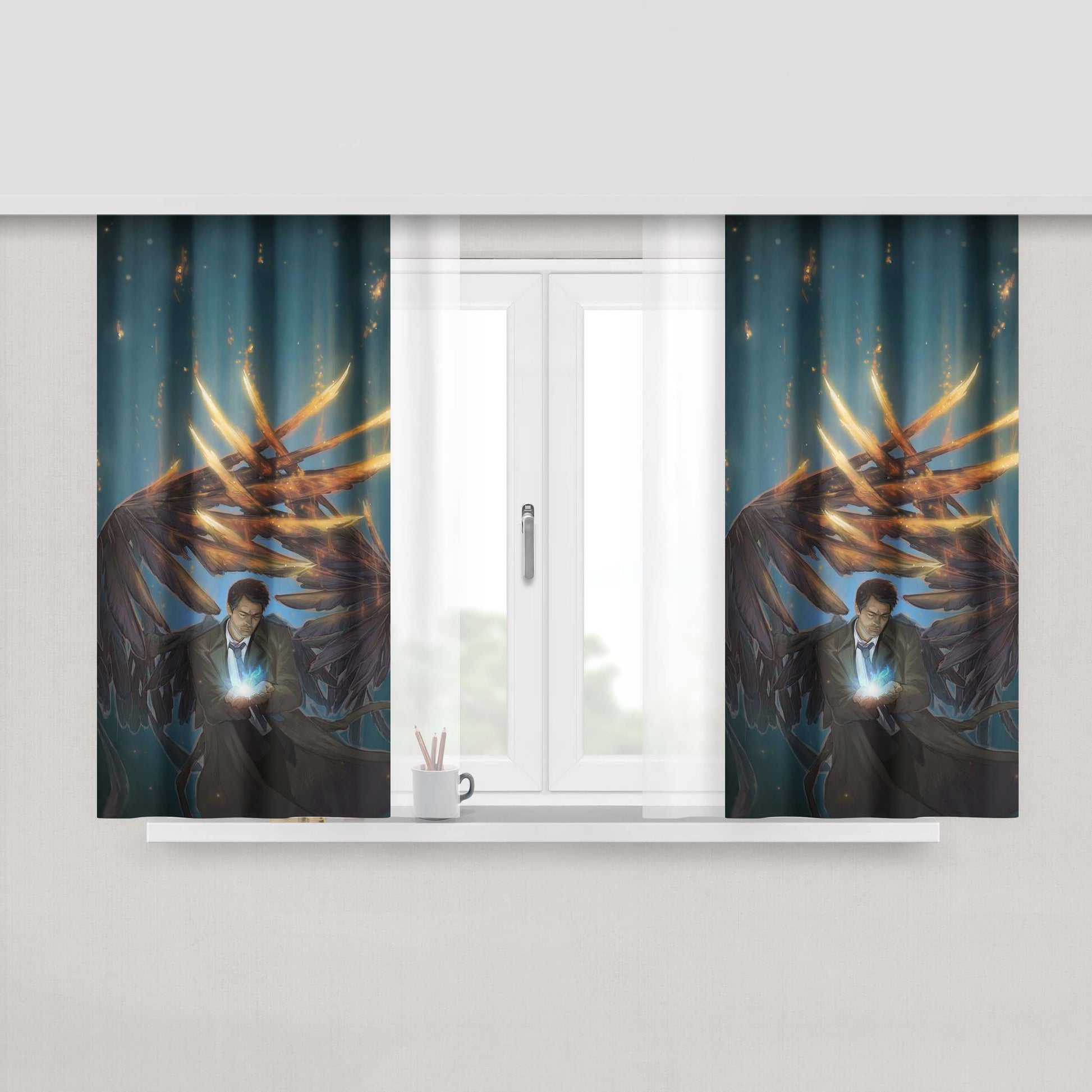 Castiel Magic Power Art Peach Skin Window Curtains