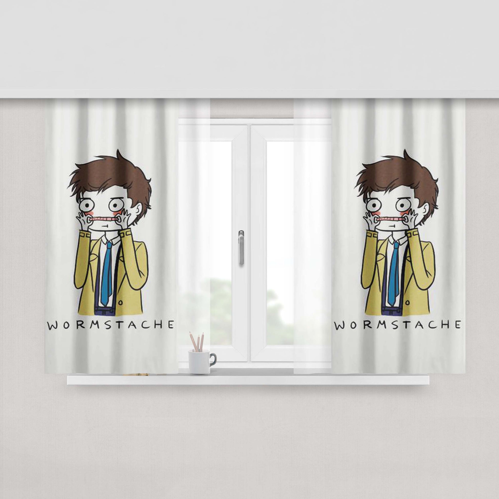Castiel Wormstache Peach Skin Window Curtains