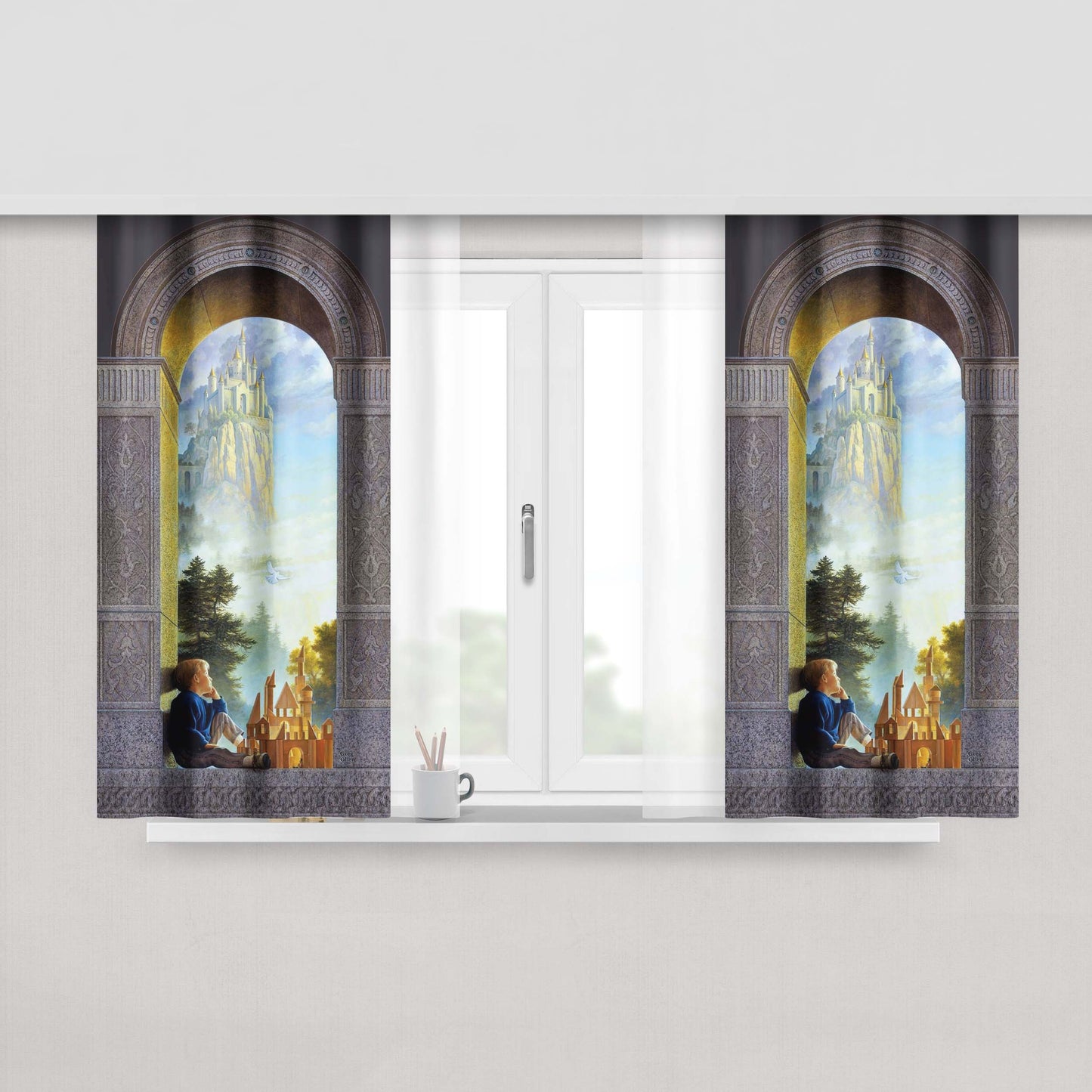 Castle In The Sky Peach Skin Window Curtains
