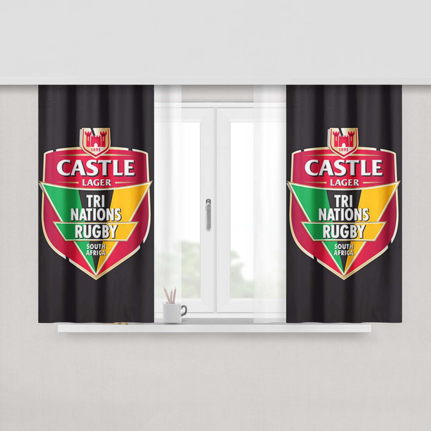 Castle Lager Tri Nations Rugby Logo Grey Peach Skin Window Curtains