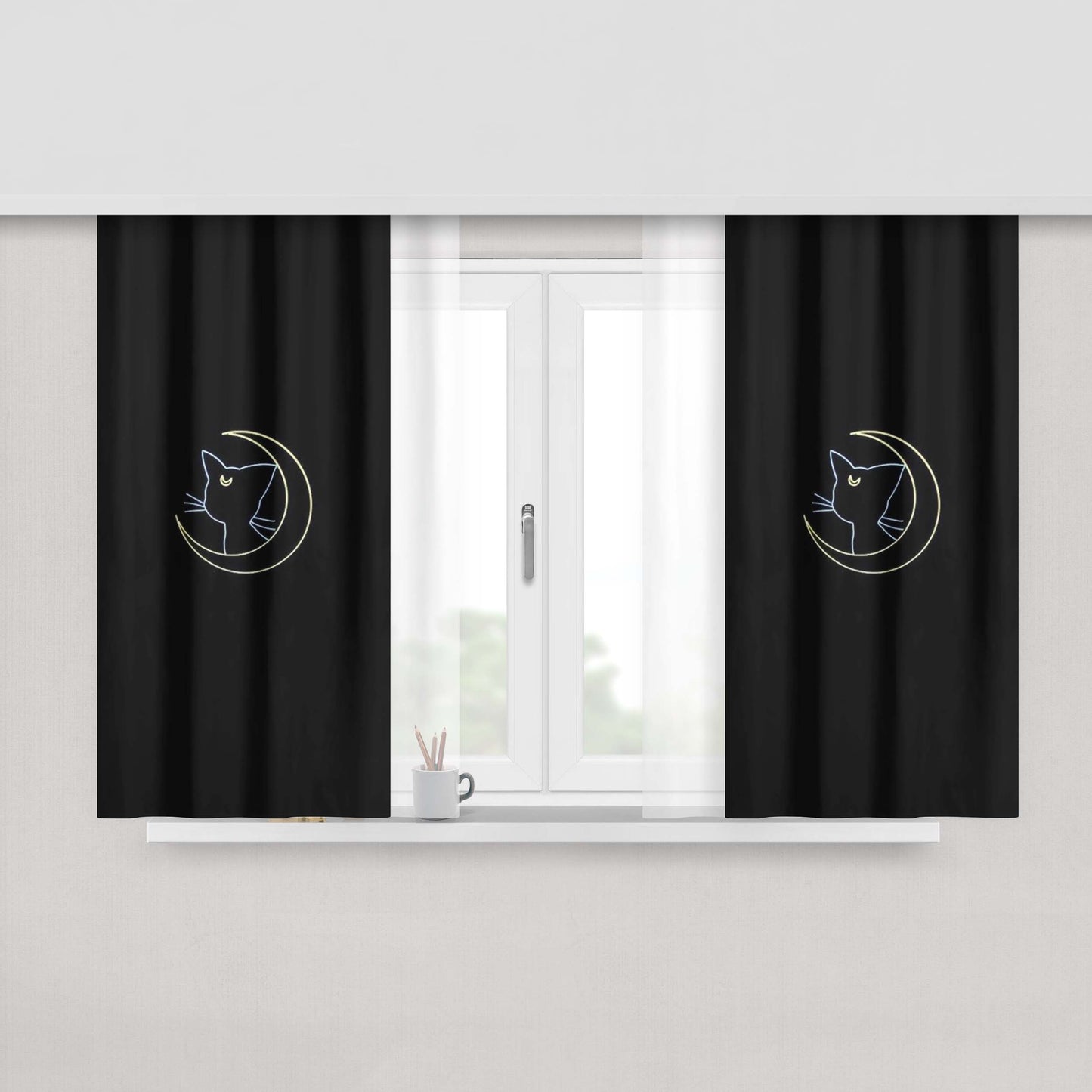 Cat And Moon Sailormoon Light Peach Skin Window Curtains
